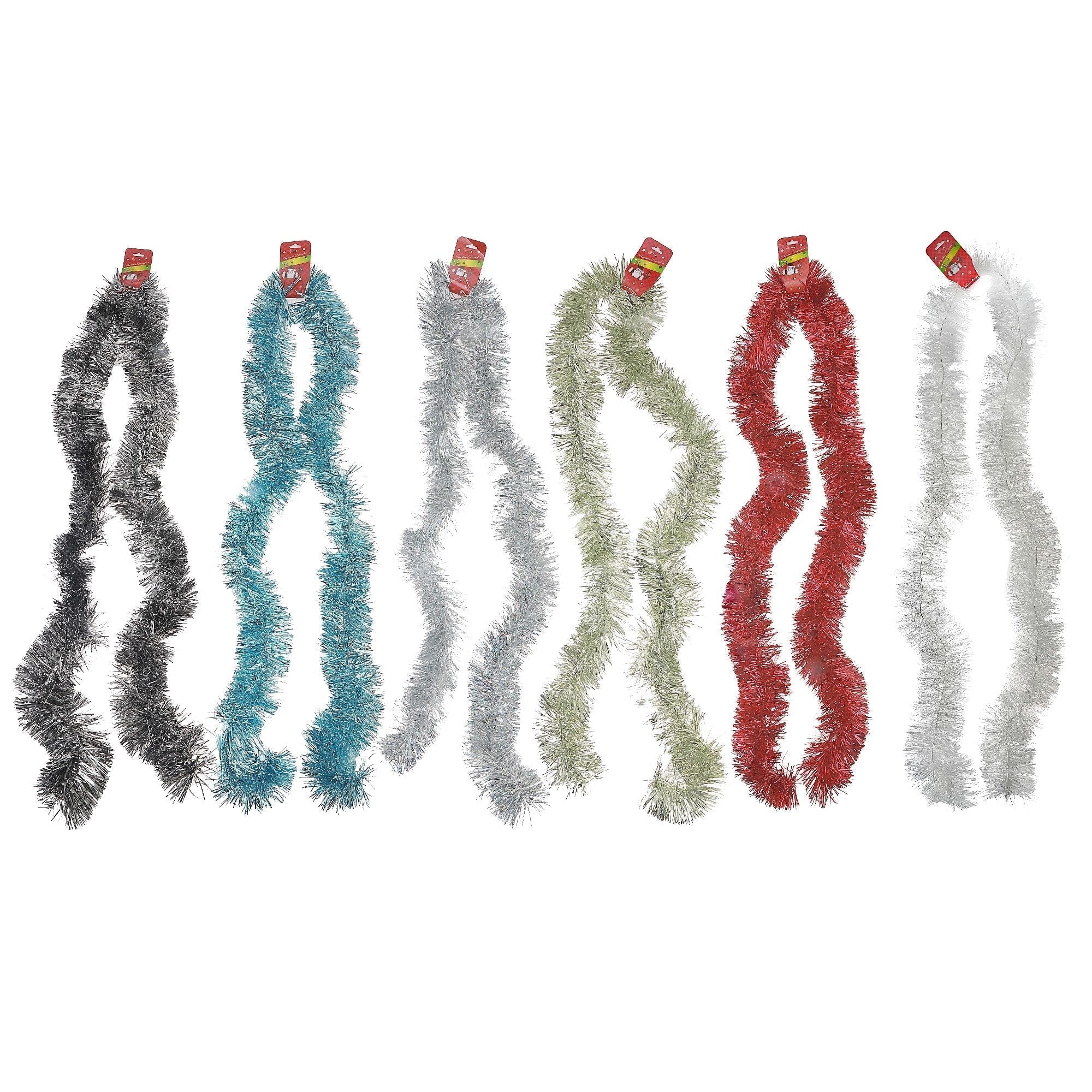 2M Sparkly Tinsel Garland (5-Ply) Set of 12 – Christmas Tree Decoration, Holiday Garland, Festive Sparkling Décor