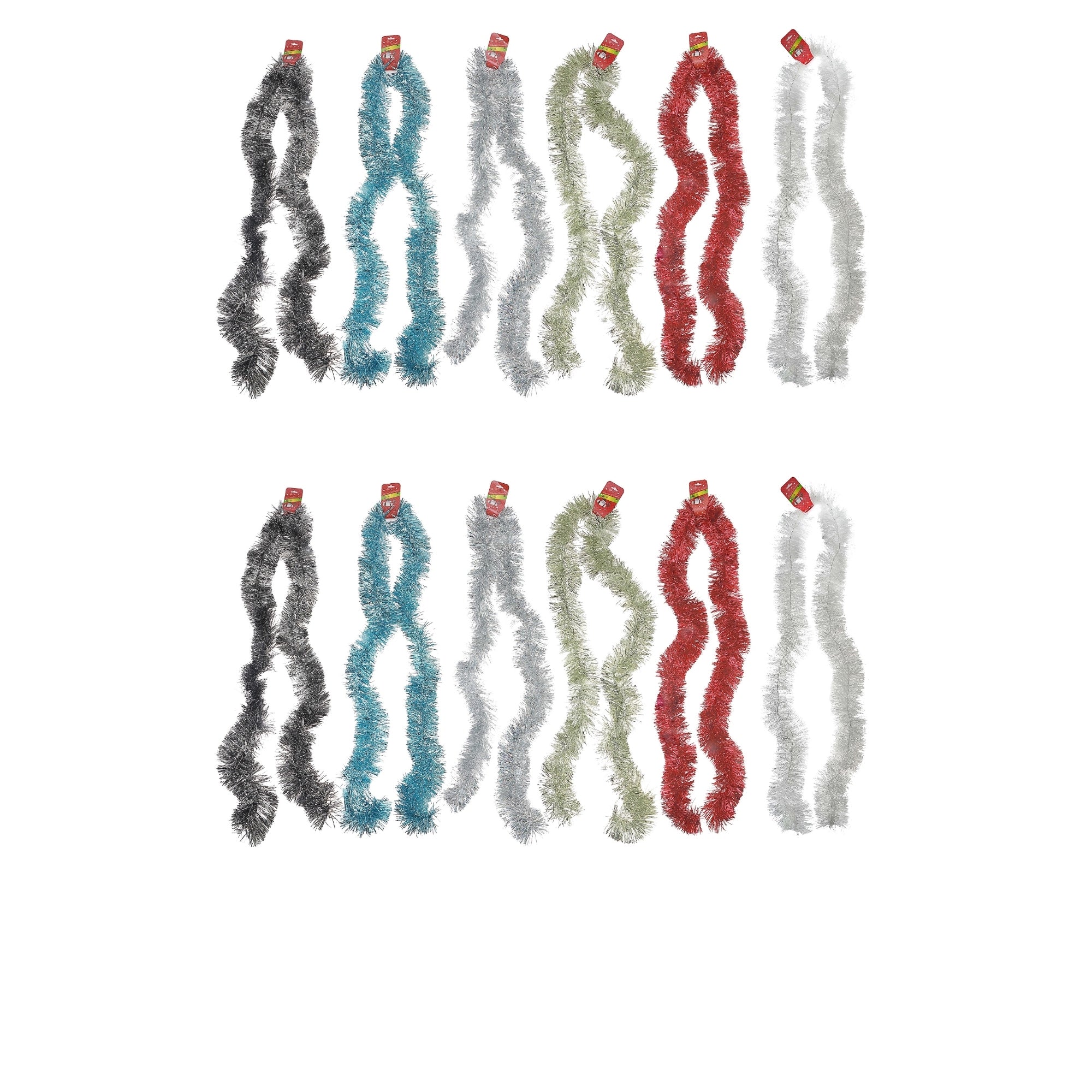 2M Sparkly Tinsel Garland (5-Ply) Set of 12 – Christmas Tree Decoration, Holiday Garland, Festive Sparkling Décor