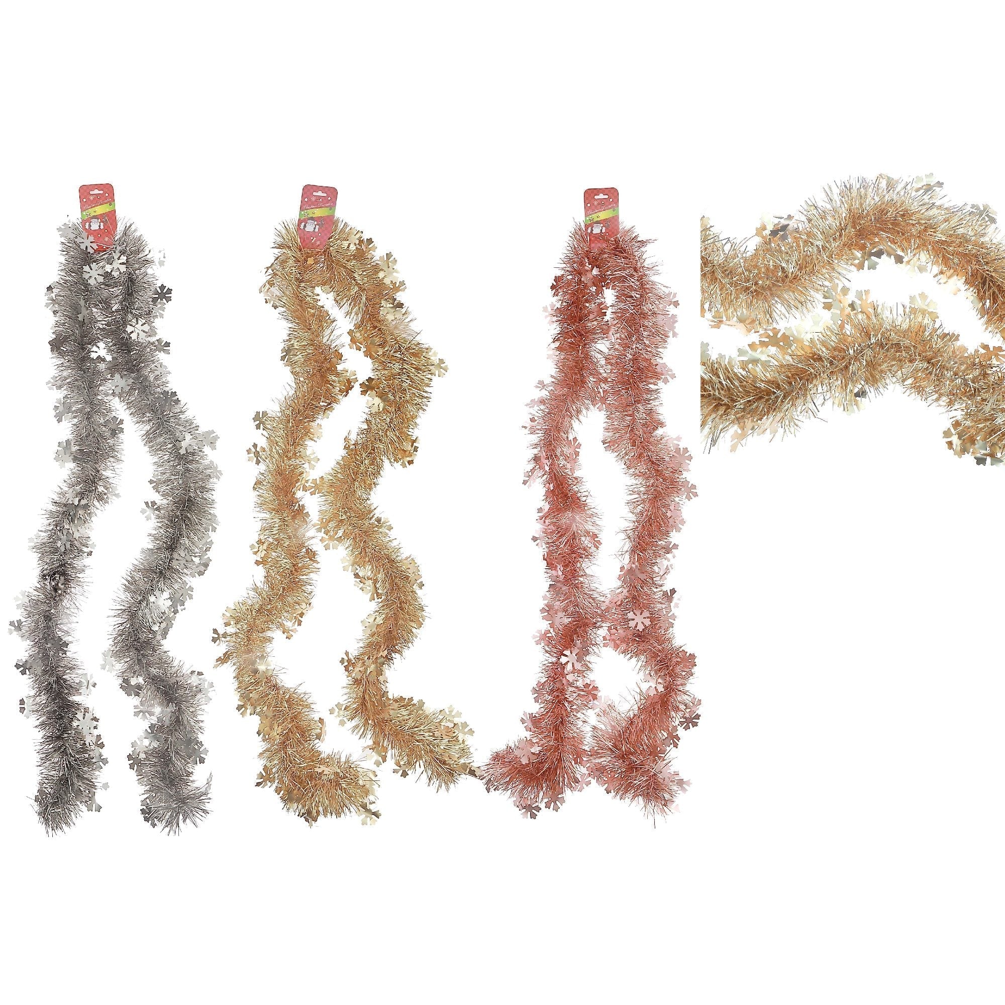 2M Tinsel Garland with Snowflakes (5-Ply) Set of 12 – Christmas Decoration, Holiday Tree Garland, Winter Holiday Décor