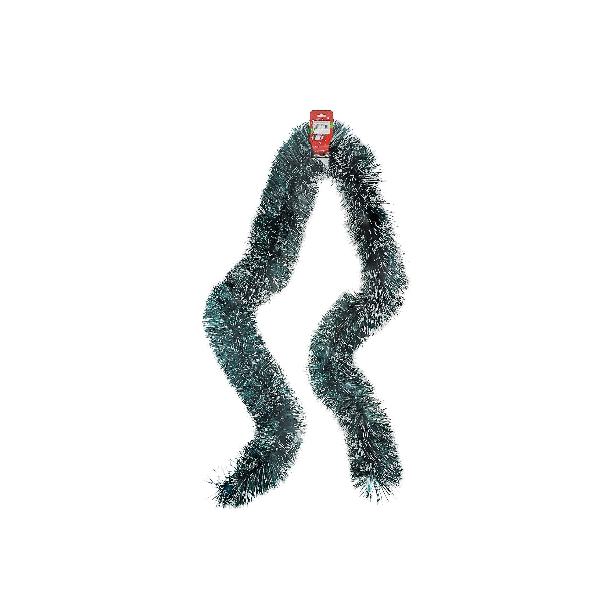 2M Green Tinsel Garland with White Tips (7-Ply) Set of 12 – Christmas Tree Decoration, Holiday Garland, Festive Home Décor