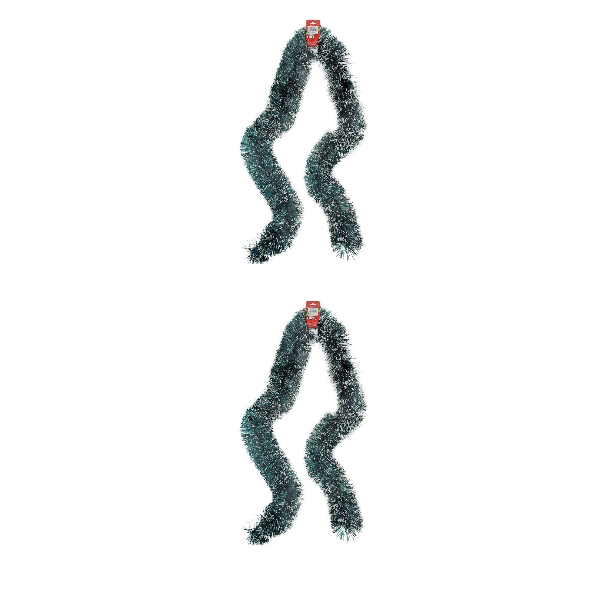 2M Green Tinsel Garland with White Tips (7-Ply) Set of 12 – Christmas Tree Decoration, Holiday Garland, Festive Home Décor