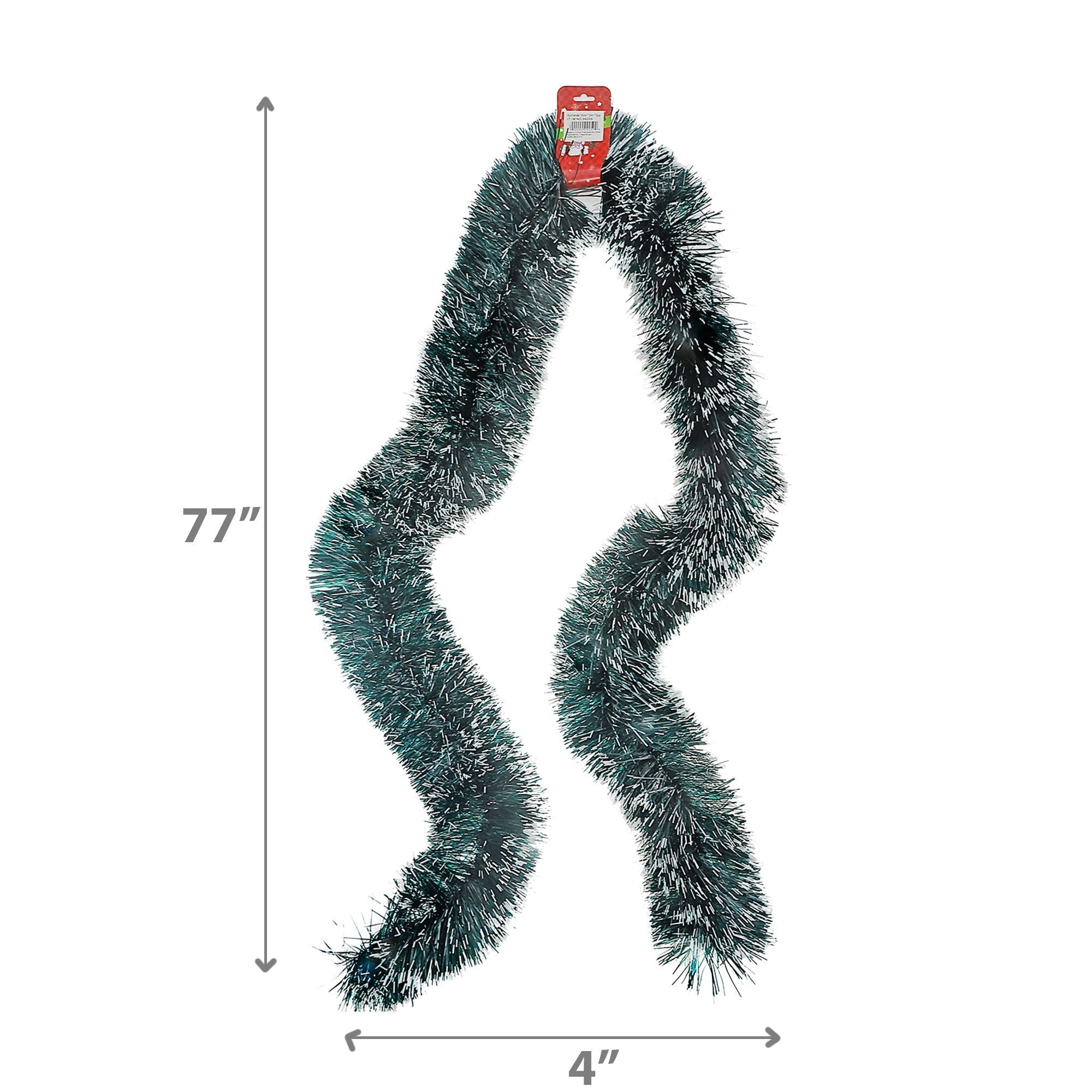 2M Green Tinsel Garland with White Tips (7-Ply) Set of 12 – Christmas Tree Decoration, Holiday Garland, Festive Home Décor