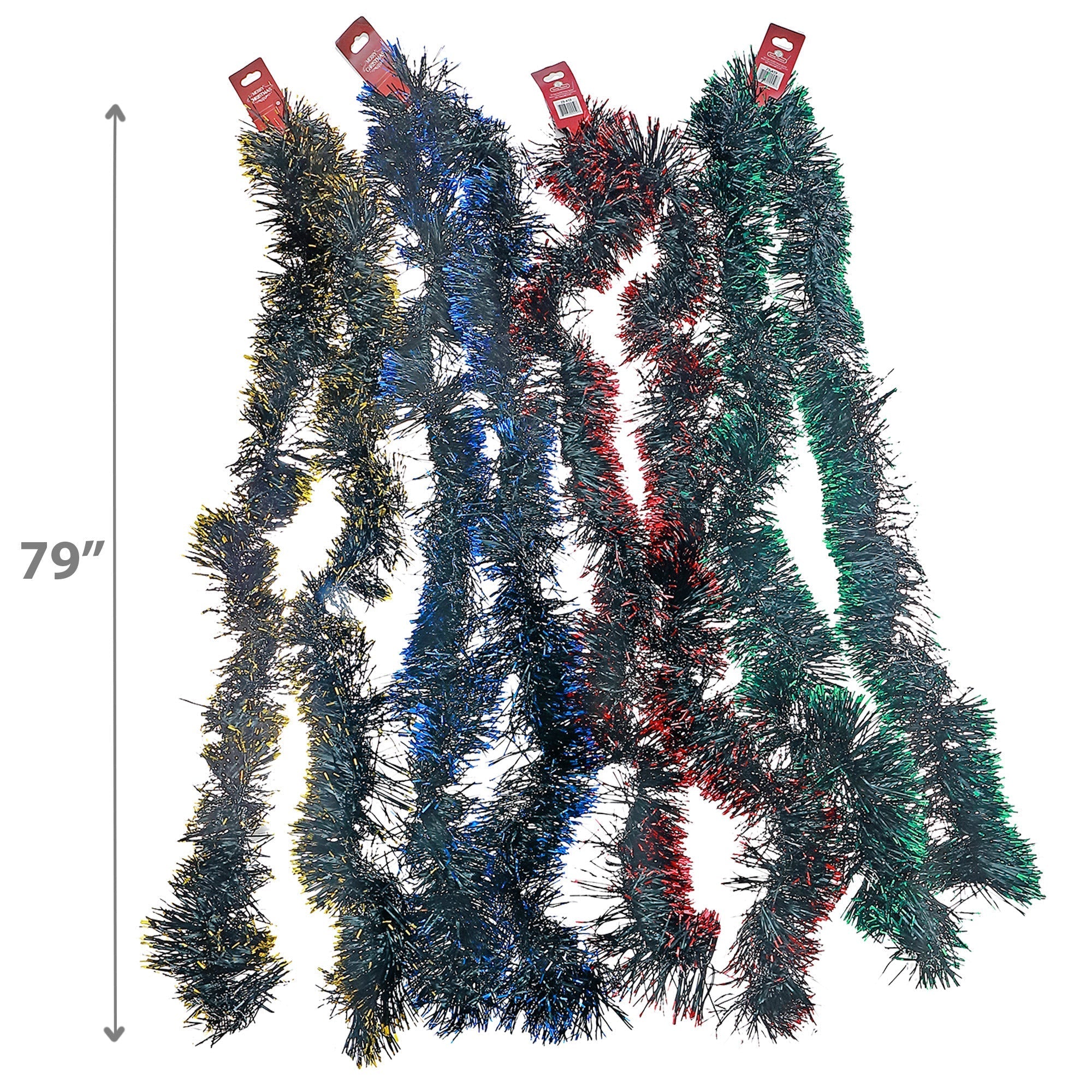 2M Black Tinsel Garland with Metallic Tips Set of 12 – Christmas Tree Decoration, Holiday Garland, Festive Party Decor