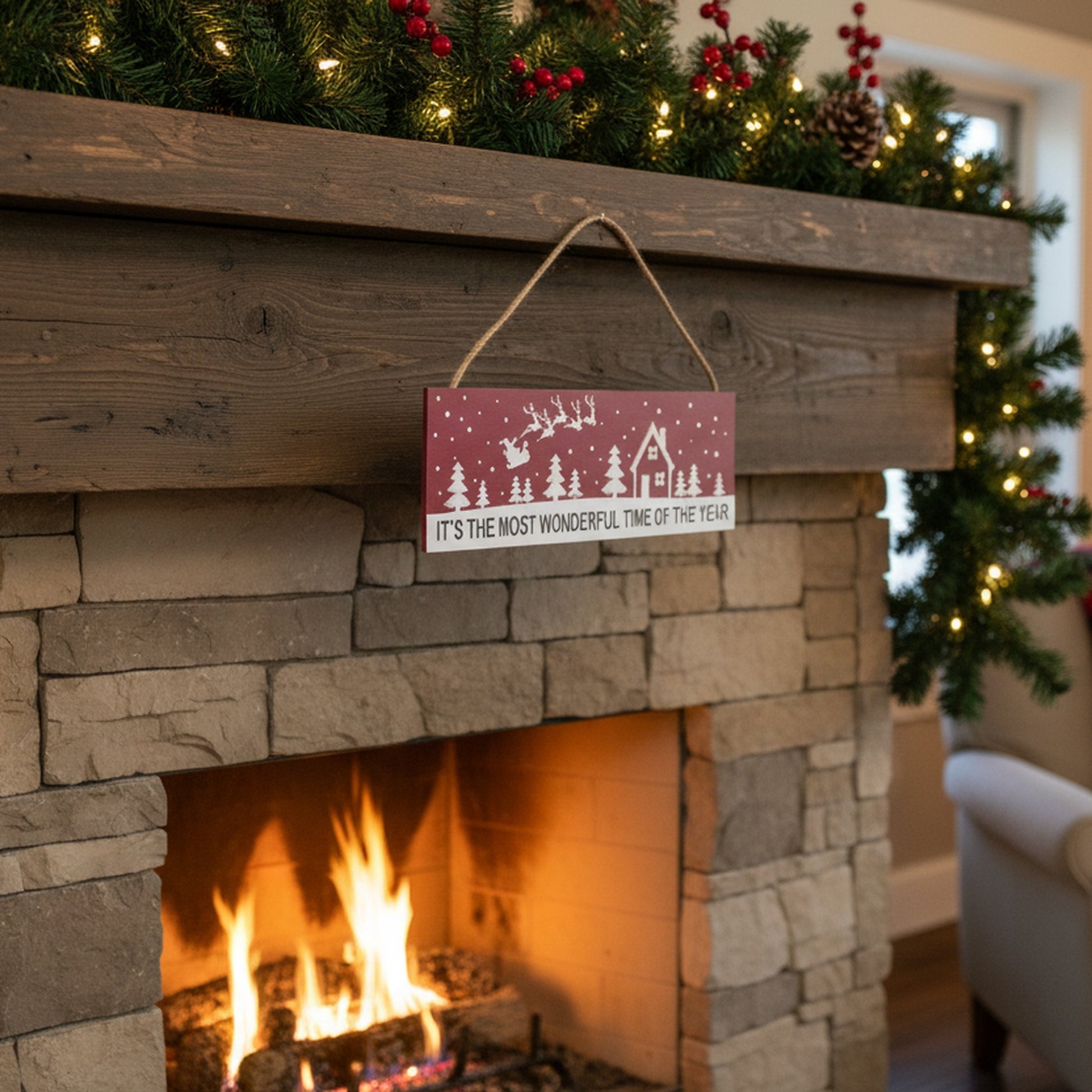 Hanging Wood Sign Red Holiday Cheer Assorted, Holiday Decor- Set of 3