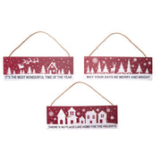 Hanging Wood Sign Red Holiday Cheer Assorted, Holiday Decor- Set of 3