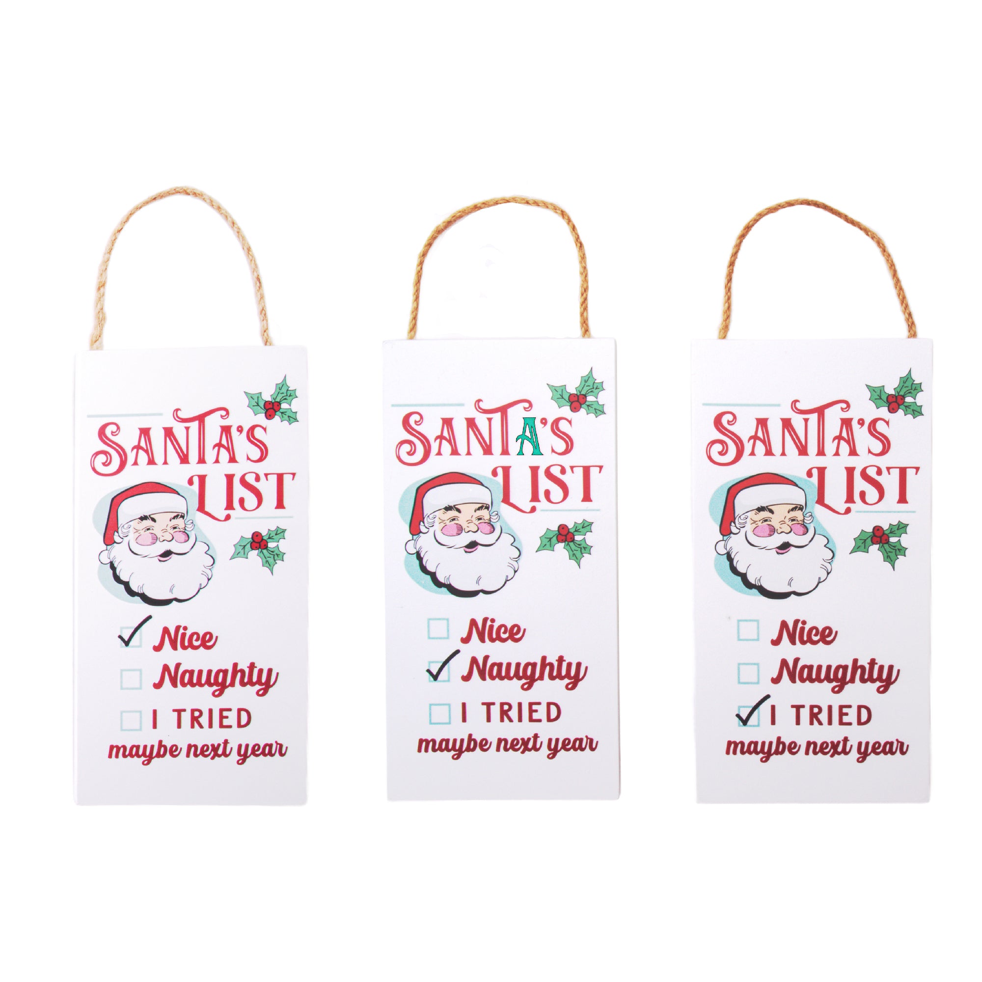 Hanging Wood Wall Sign Santa's List Assorted, Christmas, Wall Decor, Holiday Decor- Set of 3