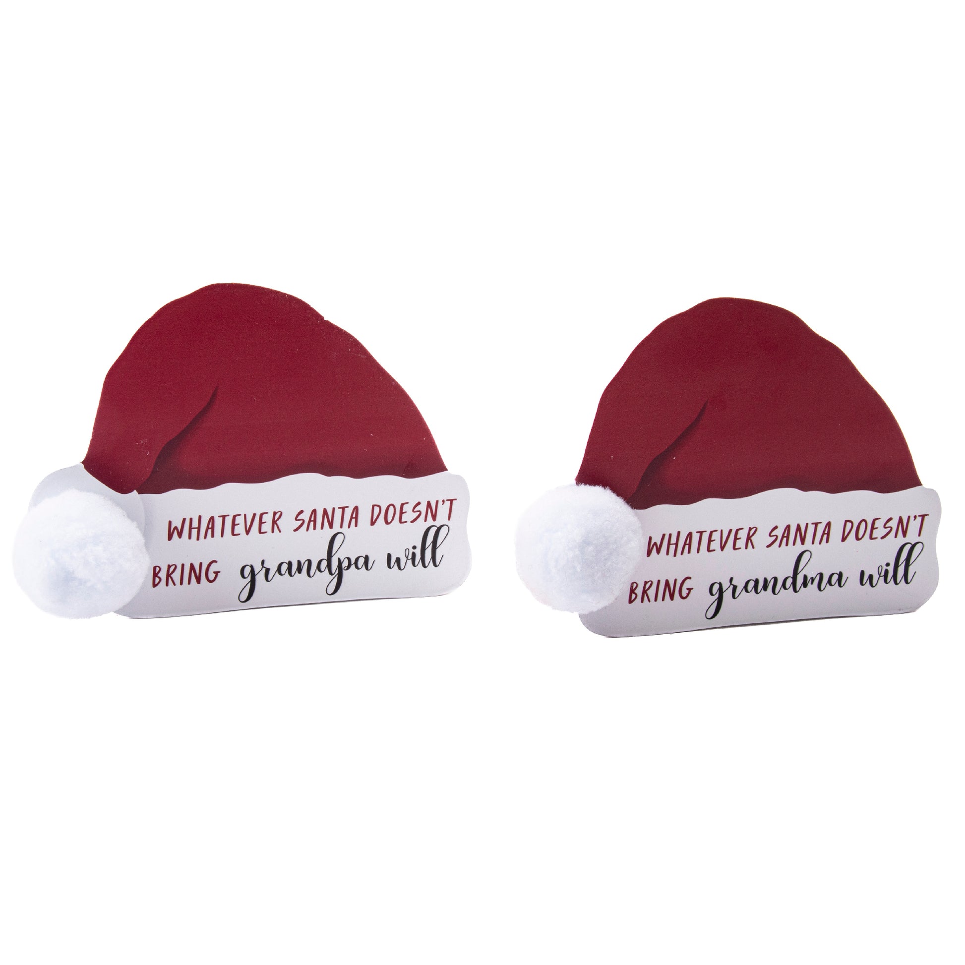 Wood Block Santa's Hat Whatever Santa Doesn't Bring Assorted, Christmas, Tabletop Block, Holiday Decor- Set of 2
