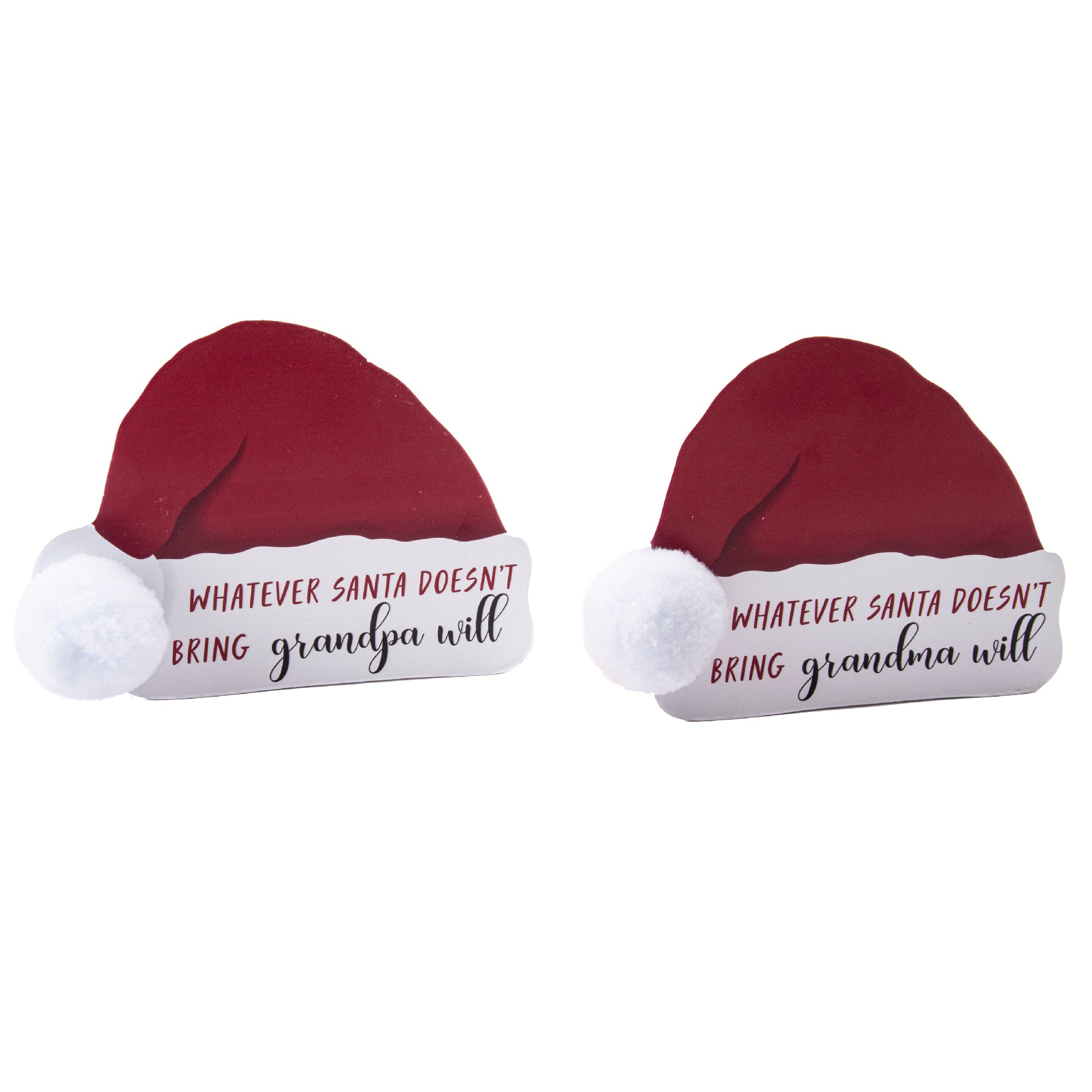 Wood Block Santa's Hat Whatever Santa Doesn't Bring Assorted, Christmas, Tabletop Block, Holiday Decor- Set of 2