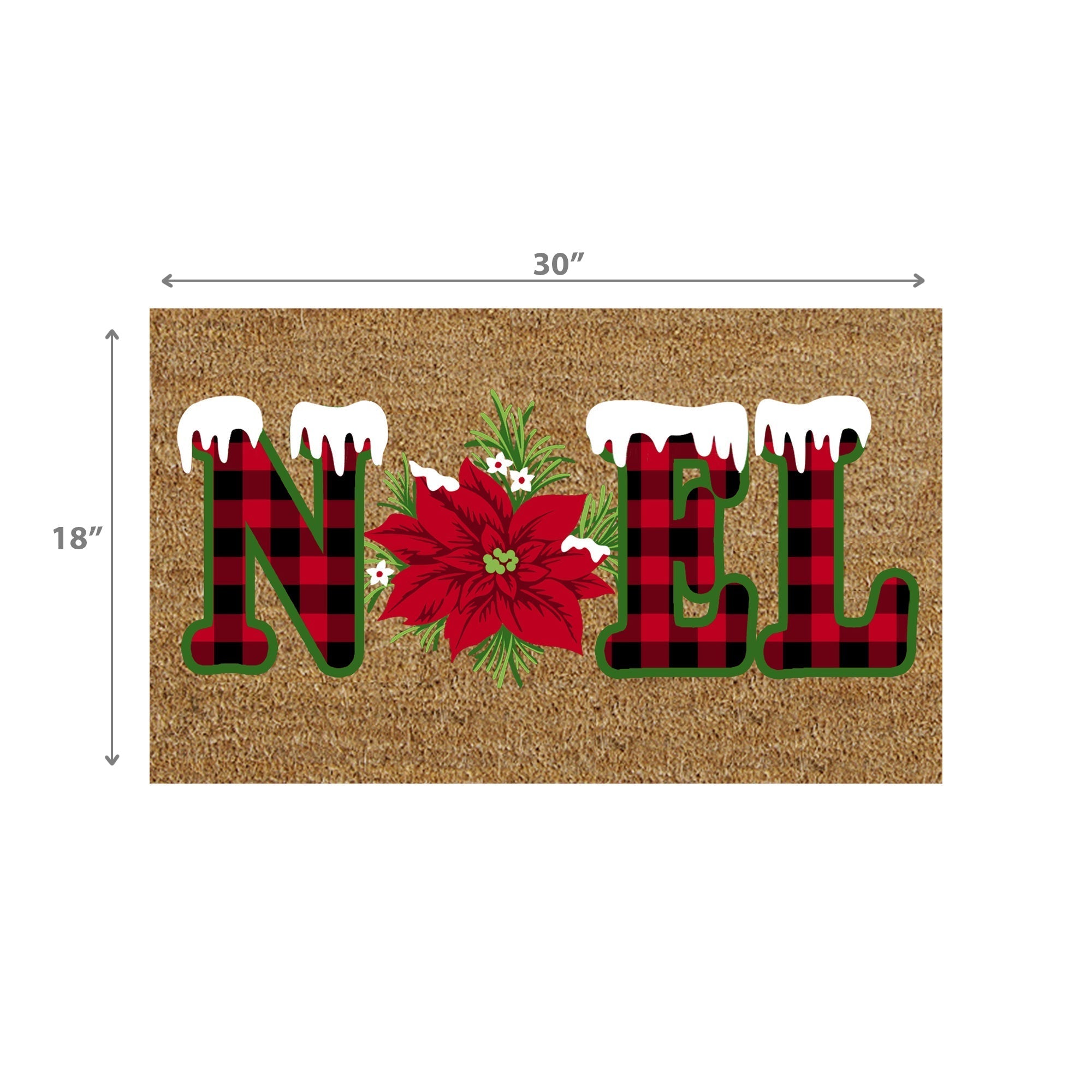 Plaid Noel Poinsettia Coir Door Mat, Christmas Welcome Mat, Holiday Entryway Door Mat