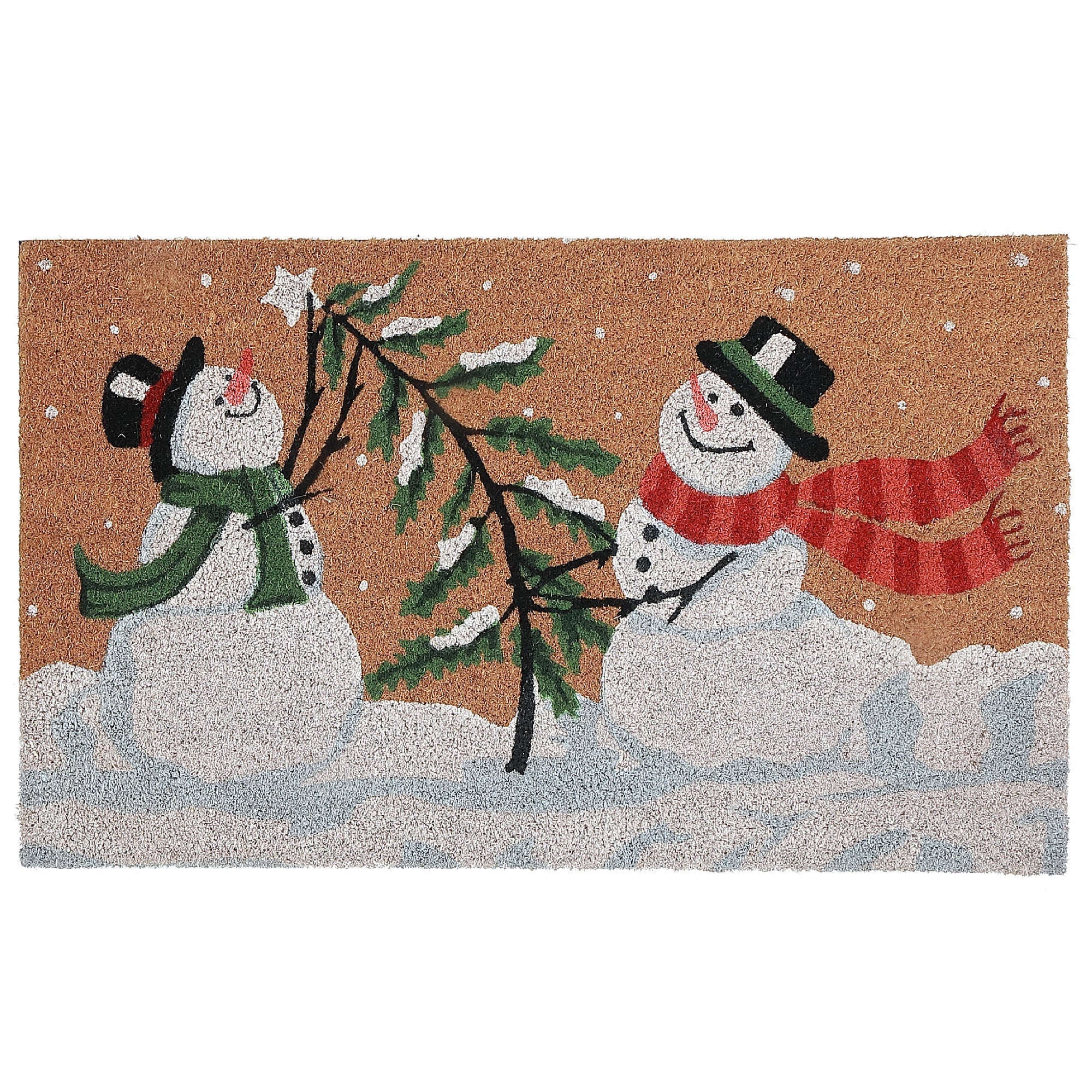 Coir Door Mat Playful Snowmen – Holiday Entrance Mat, Christmas Welcome Mat, Festive Winter Décor