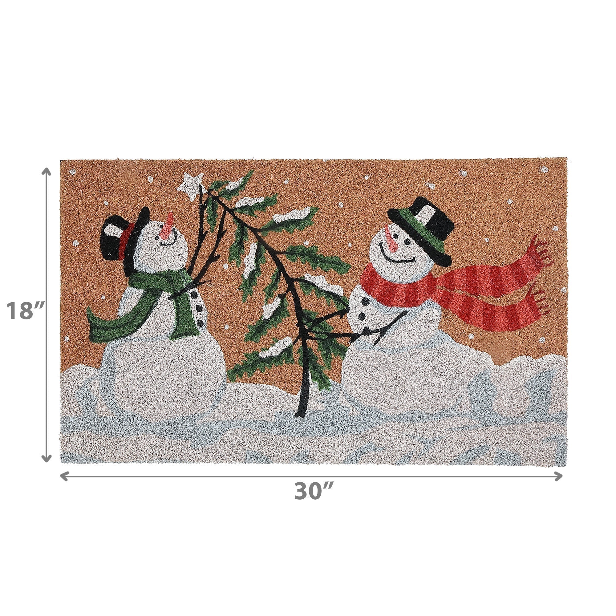 Coir Door Mat Playful Snowmen – Holiday Entrance Mat, Christmas Welcome Mat, Festive Winter Décor