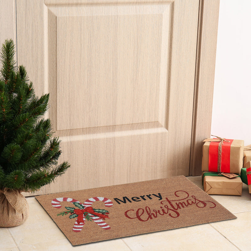 Coir Door Mat (Candy Cane - Merry Christmas)