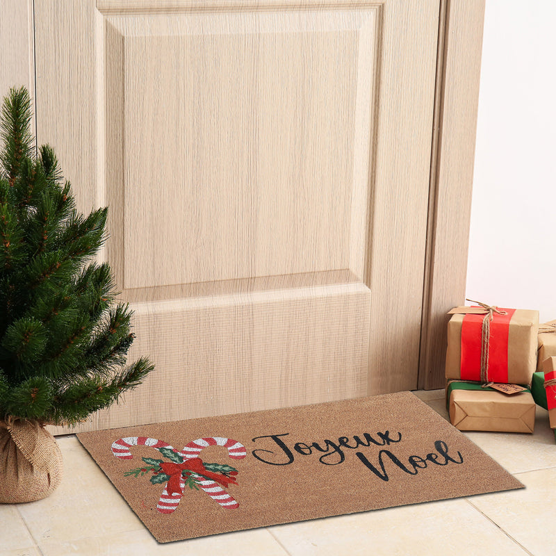 Coir Door Mat (Candy Cane - Joyeux Noel)