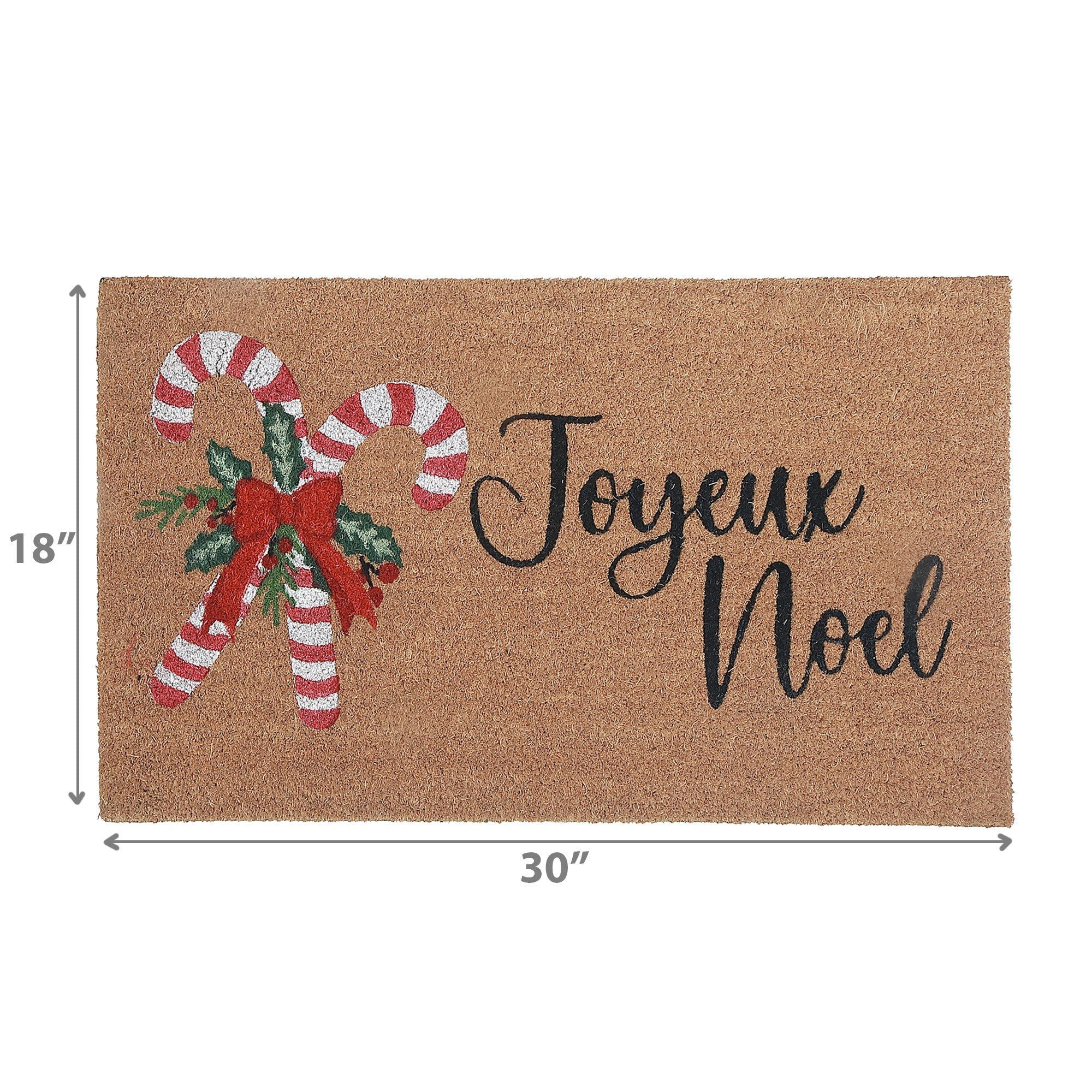 Coir Door Mat Candy Cane Joyeux Noel – Holiday Entrance Mat, Christmas Welcome Mat, Festive Door Décor