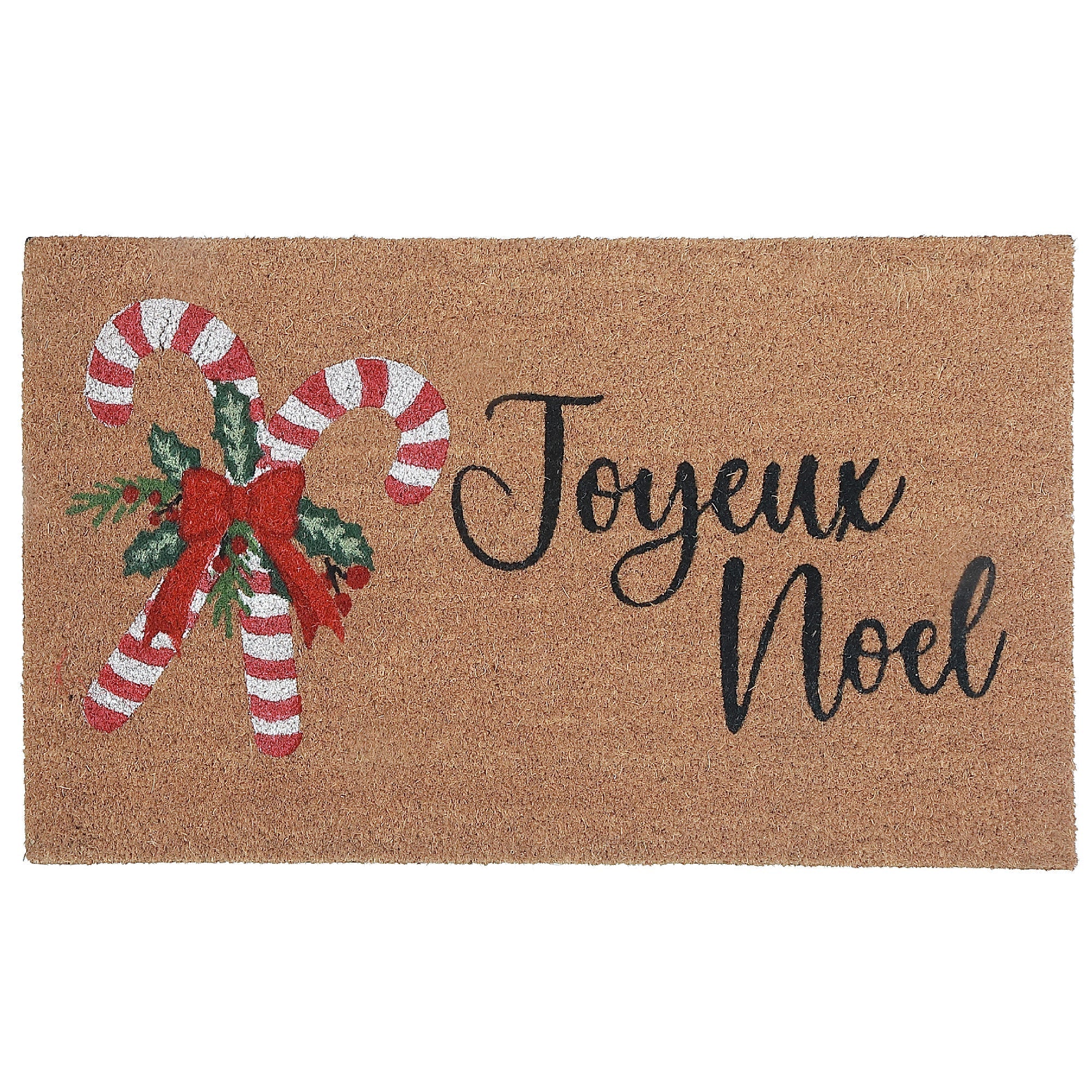 Coir Door Mat Candy Cane Joyeux Noel – Holiday Entrance Mat, Christmas Welcome Mat, Festive Door Décor