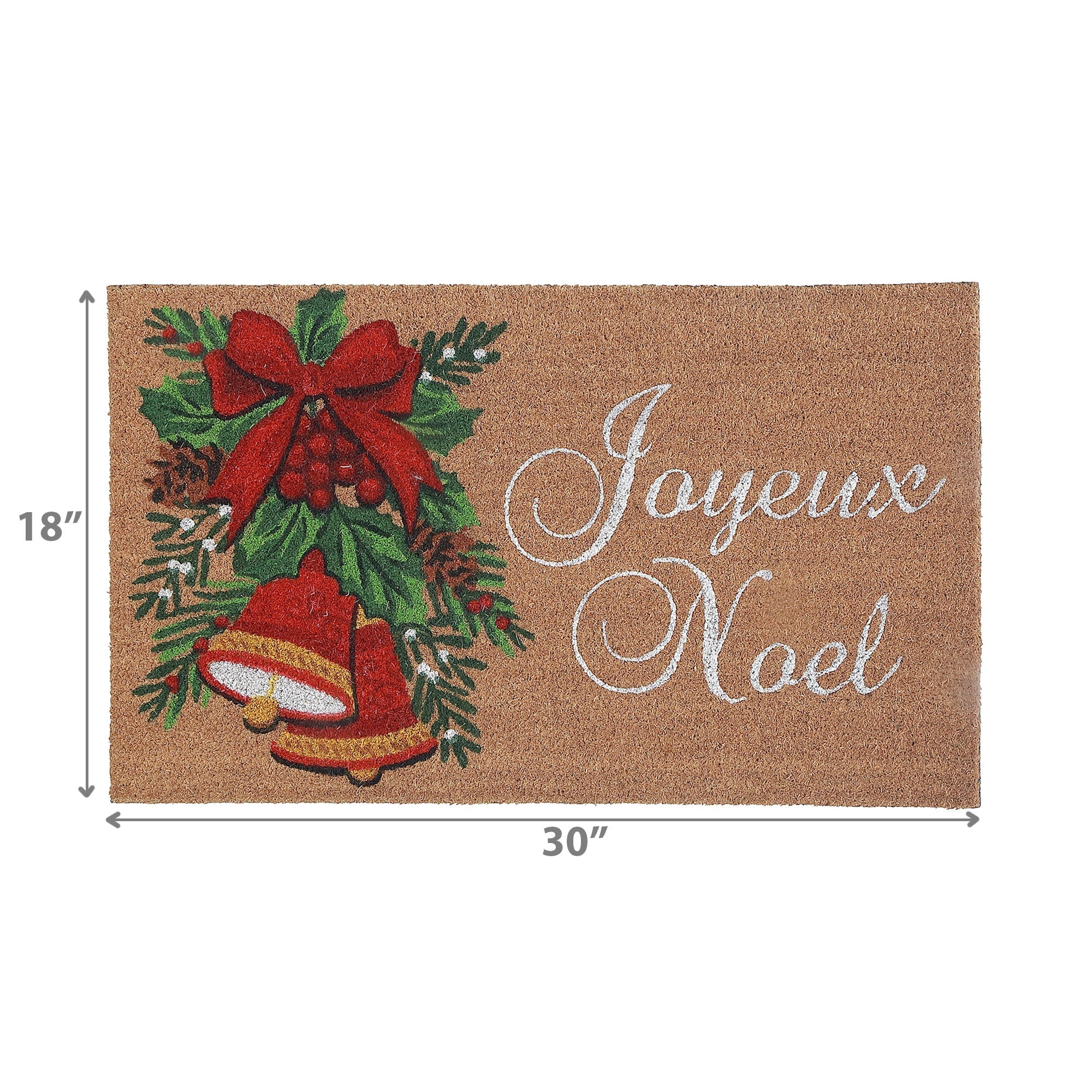 Coir Door Mat Bells Joyeux Noel – Holiday Entrance Mat, Christmas Welcome Mat, Festive Home Décor