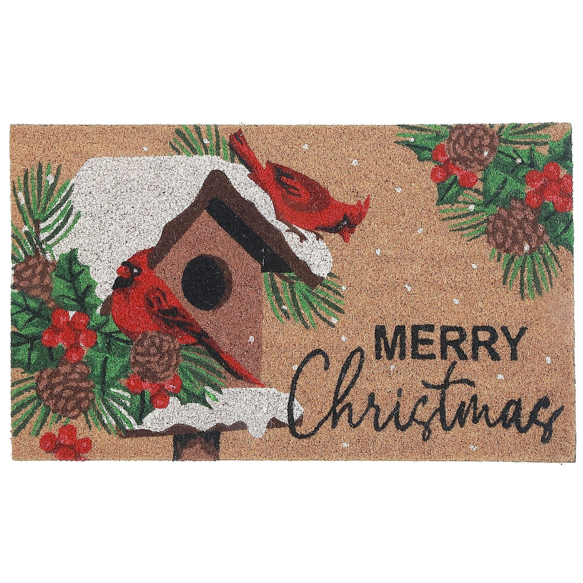 Coir Door Mat Cardinals Merry Christmas – Holiday Entrance Mat, Festive Welcome Mat, Christmas Home Décor