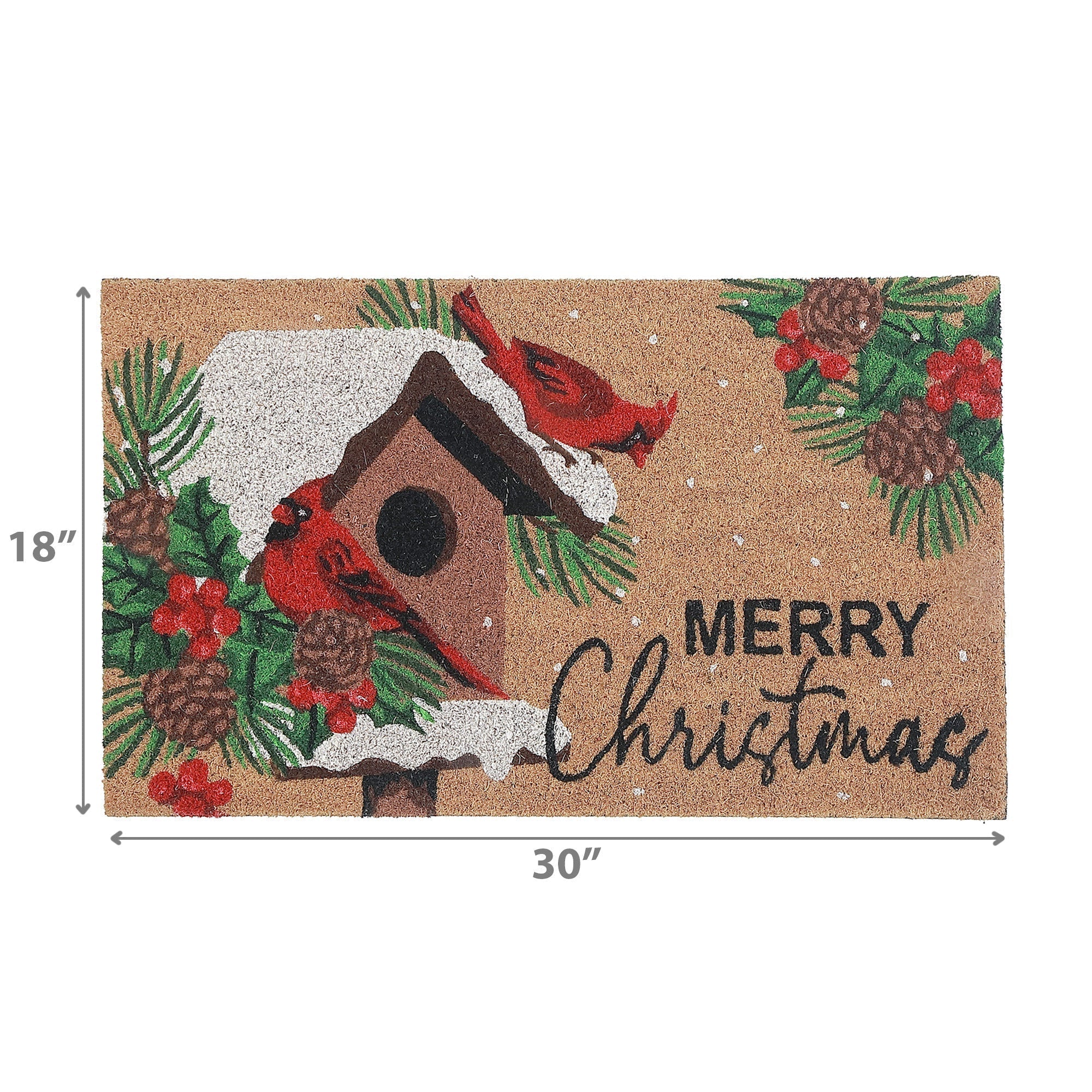 Coir Door Mat Cardinals Merry Christmas – Holiday Entrance Mat, Festive Welcome Mat, Christmas Home Décor