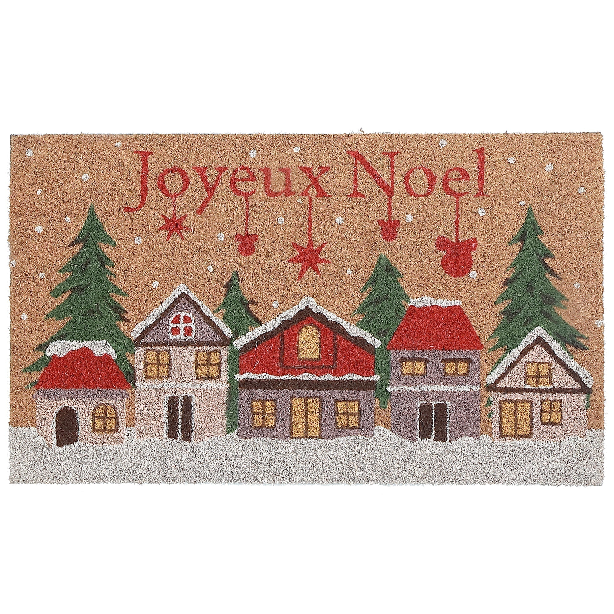 Coir Door Mat Winter Village Joyeux Noel – Holiday Entrance Mat, Christmas Welcome Mat, Festive Winter Décor