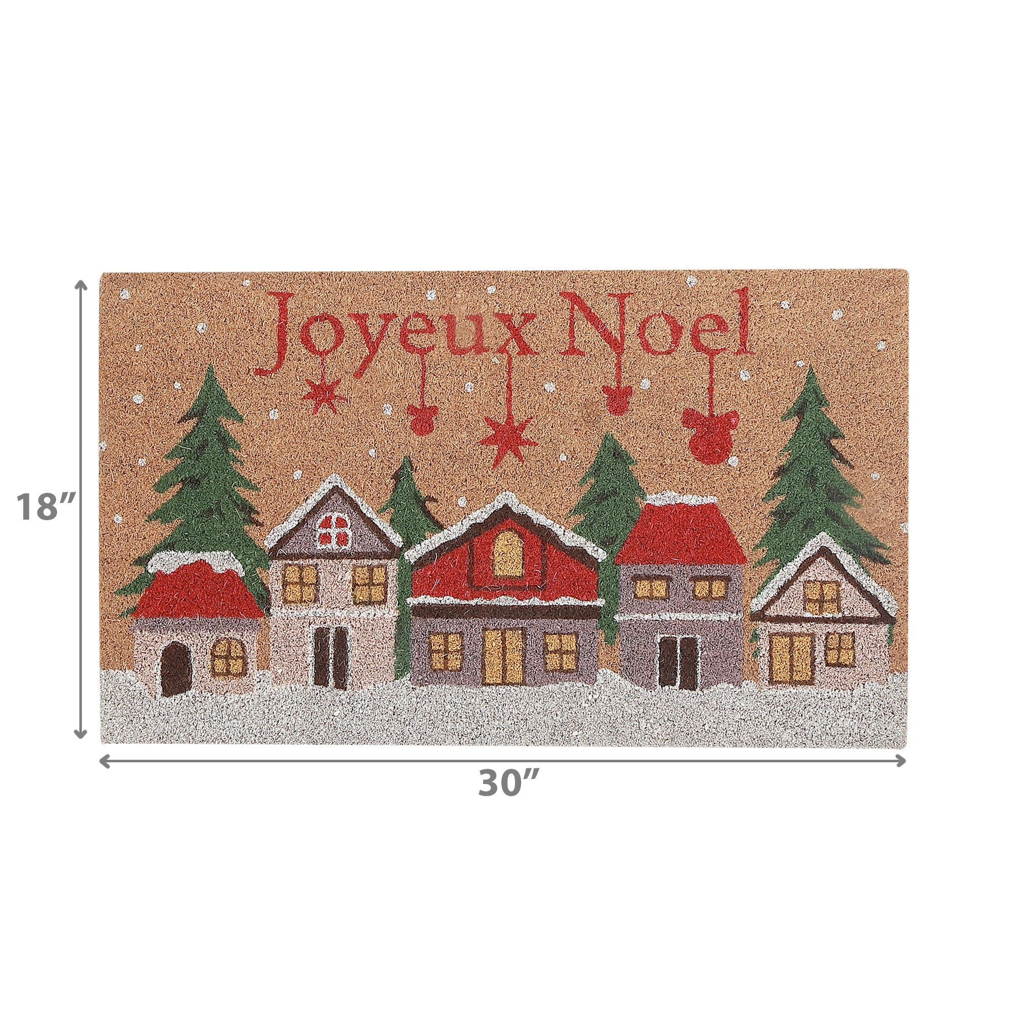 Coir Door Mat Winter Village Joyeux Noel – Holiday Entrance Mat, Christmas Welcome Mat, Festive Winter Décor