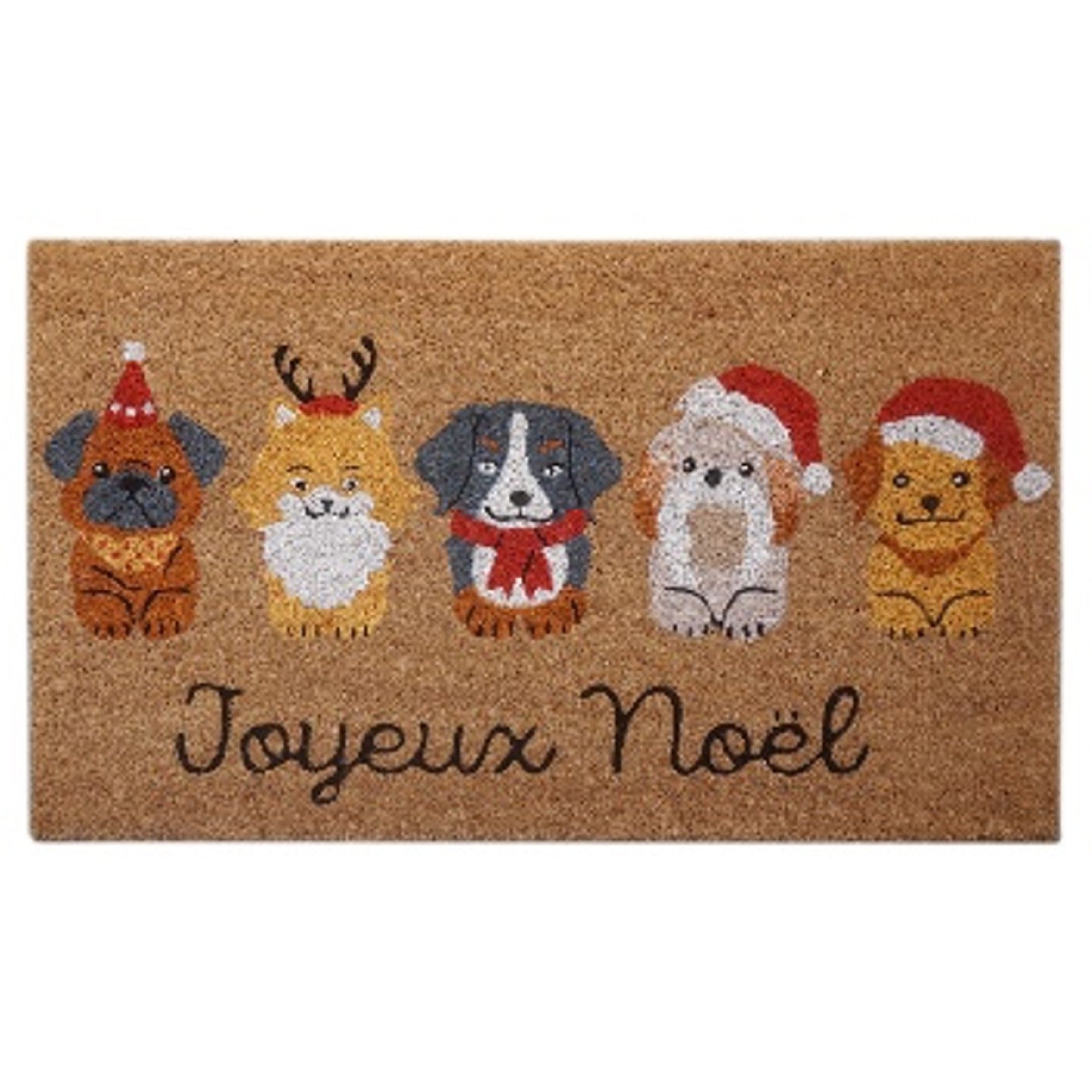 Coir Door Mat Joyeux Noel with Pets – Holiday Entrance Mat, Festive Welcome Mat, Christmas Home Décor