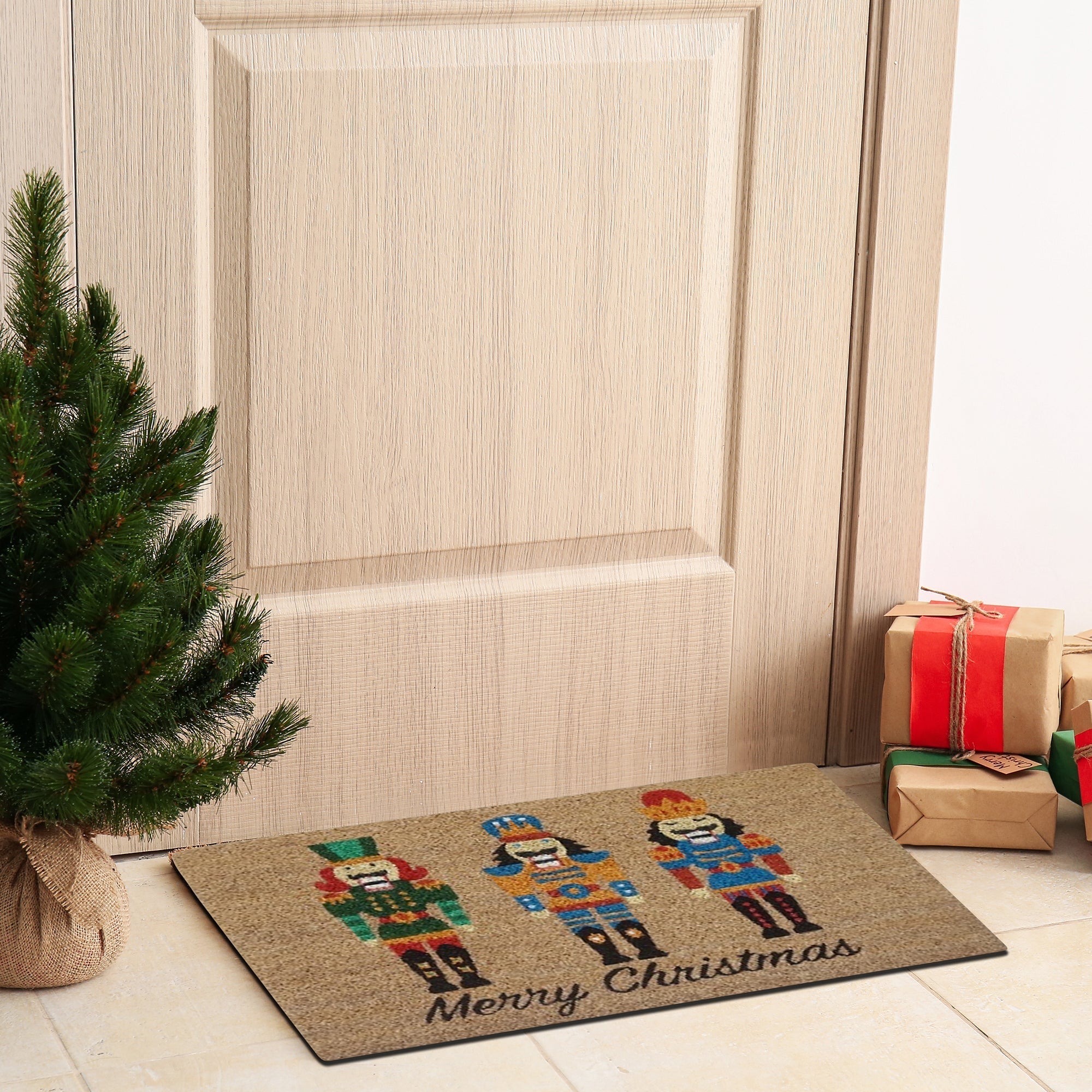 Coir Door Mat Merry Christmas with Nutcracker – Holiday Entrance Mat, Festive Welcome Mat, Christmas Home Décor
