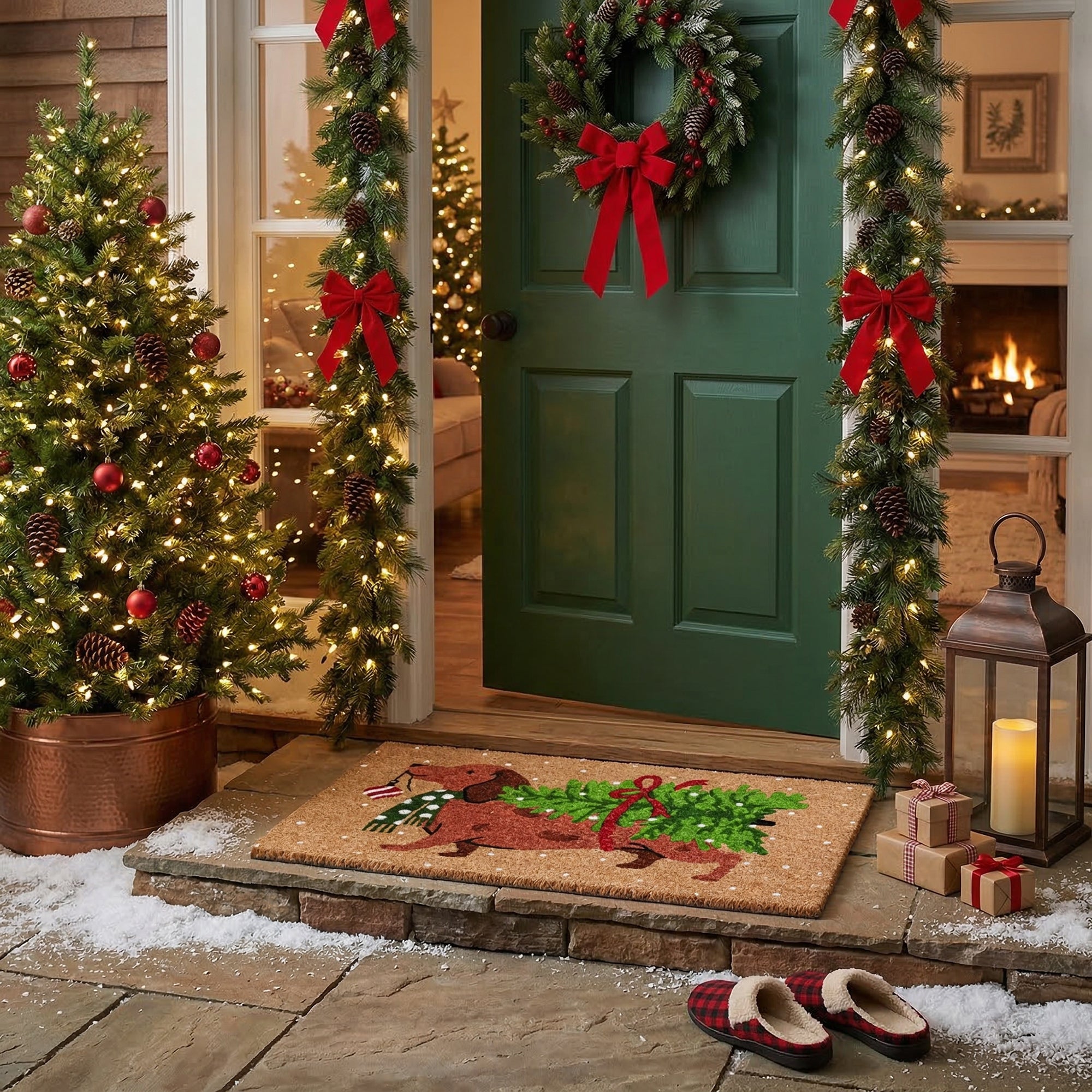 Coir Door Mat Dachshund with Christmas Tree, Christmas, Door Mat, Holiday Decor