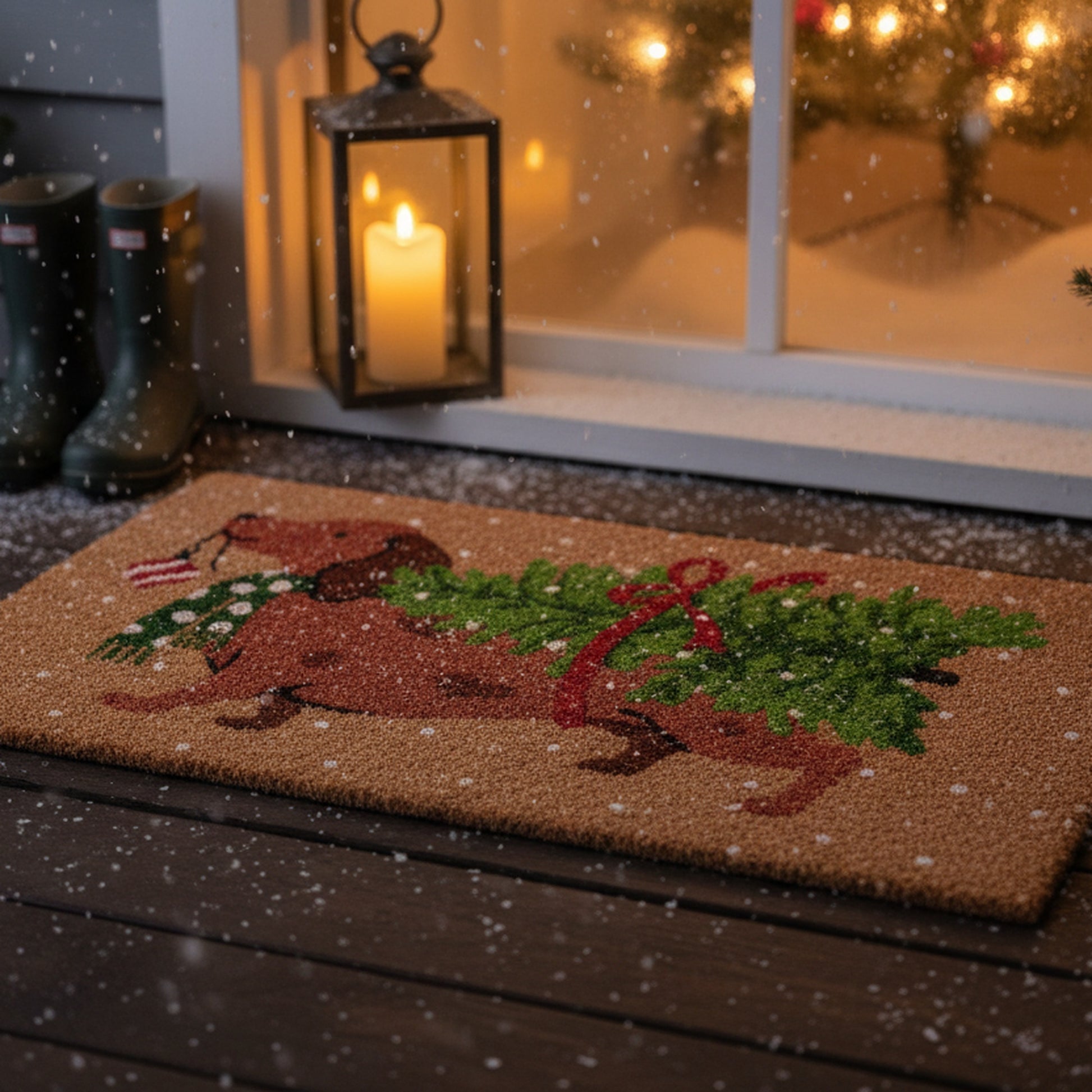 Coir Door Mat Dachshund with Christmas Tree, Christmas, Door Mat, Holiday Decor