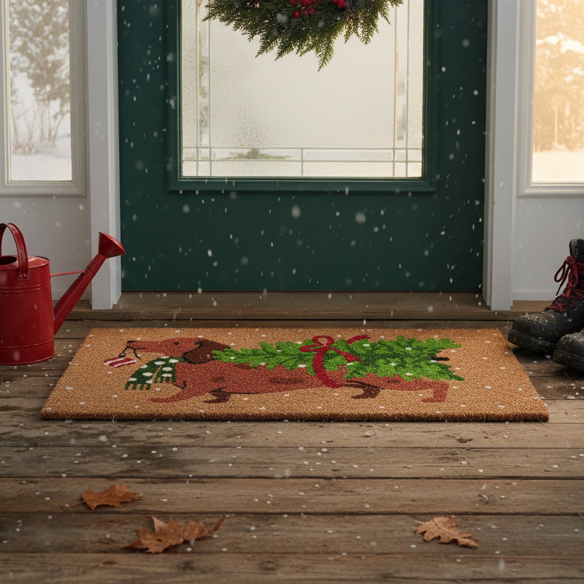Coir Door Mat Dachshund with Christmas Tree, Christmas, Door Mat, Holiday Decor