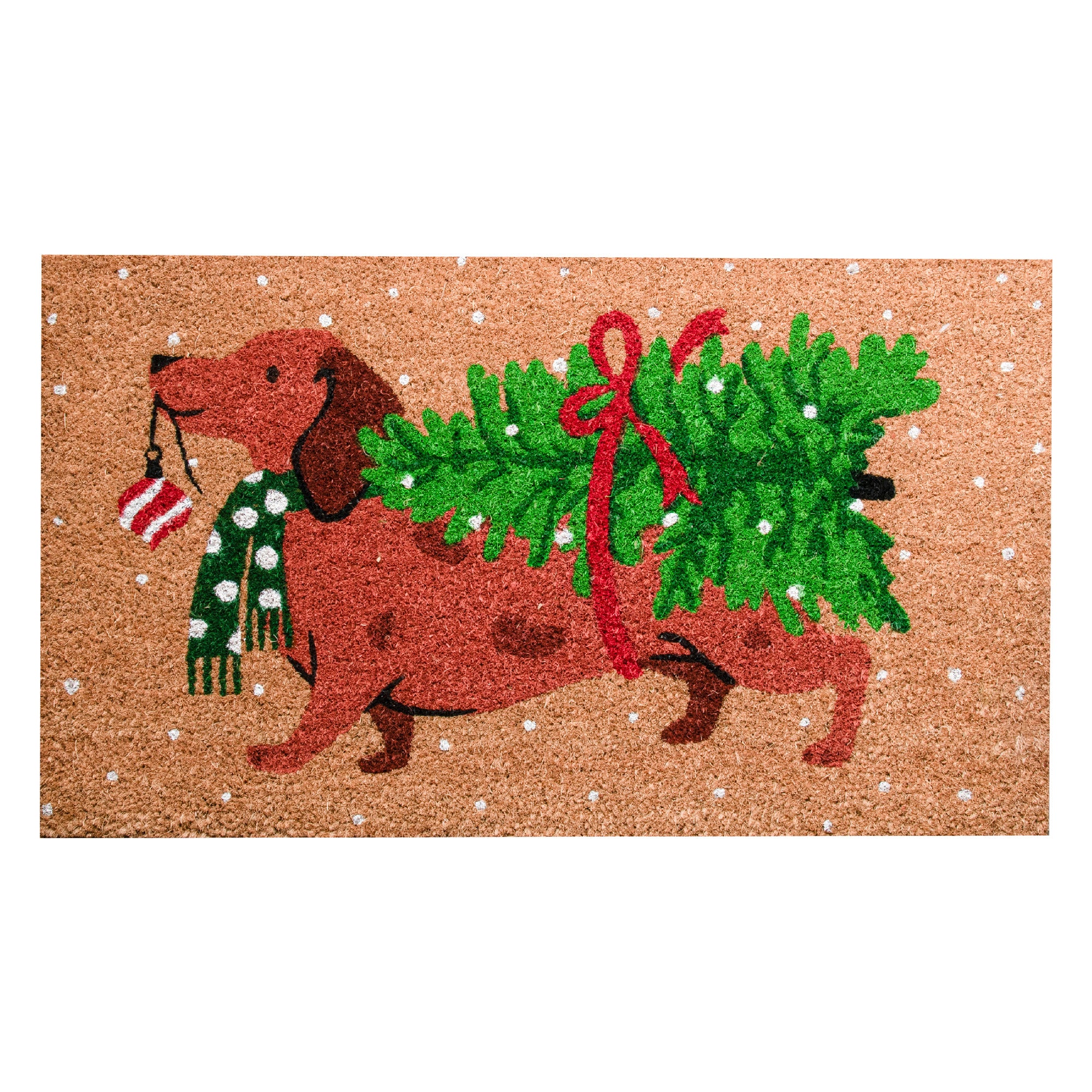Coir Door Mat Dachshund with Christmas Tree, Christmas, Door Mat, Holiday Decor