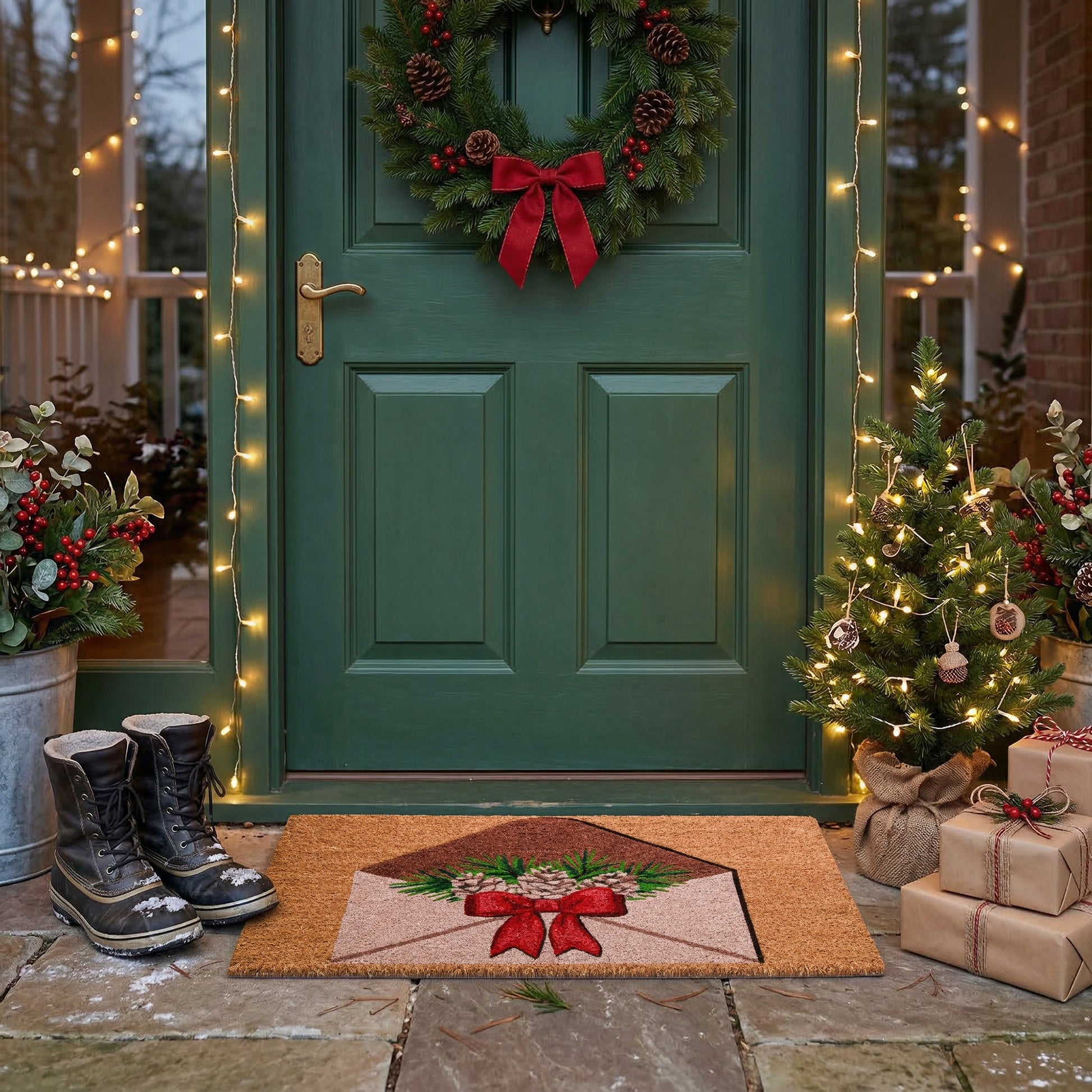 Coir Door Mat Holiday Envelope Pinecone, Christmas, Door Mat, Holiday Decor