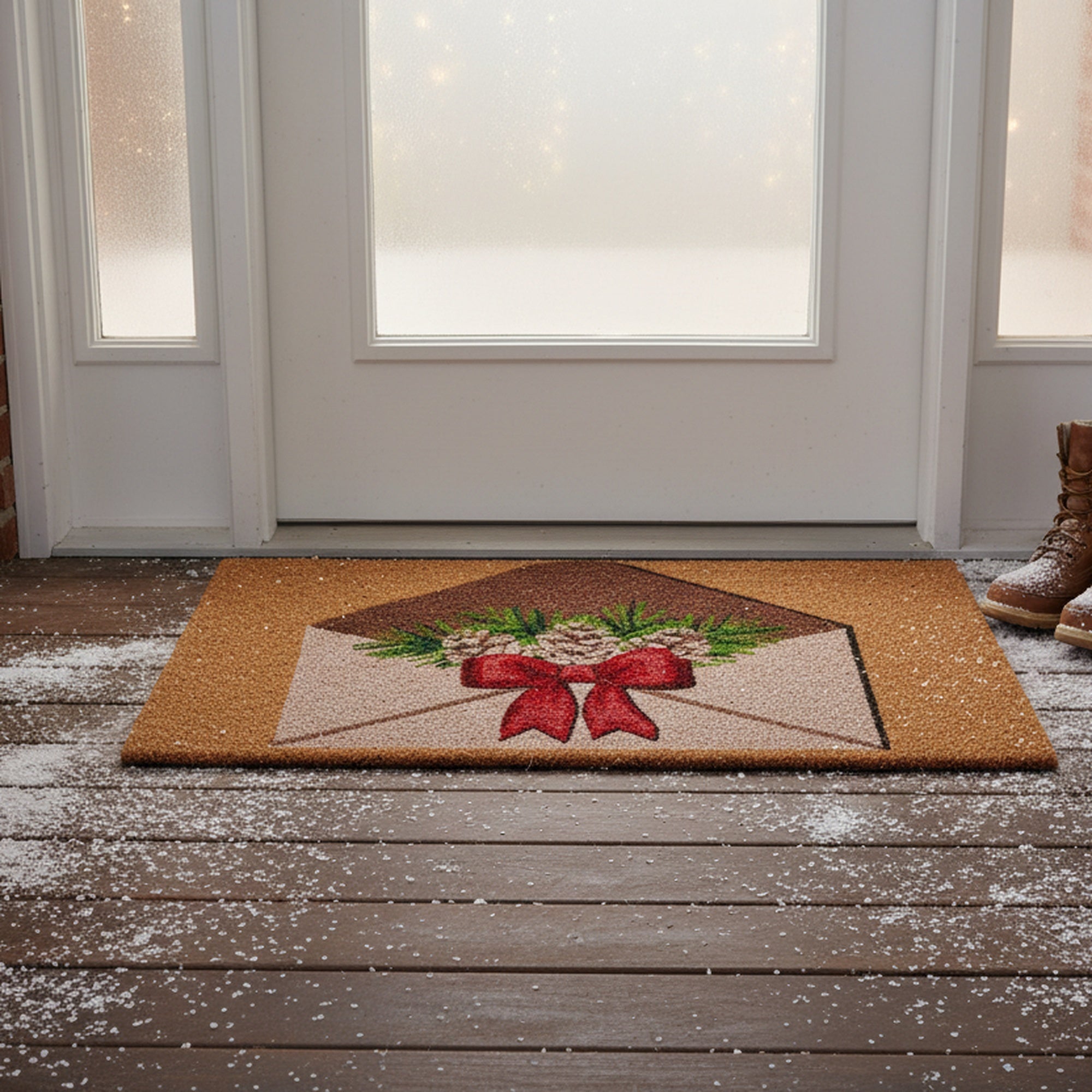 Coir Door Mat Holiday Envelope Pinecone, Christmas, Door Mat, Holiday Decor