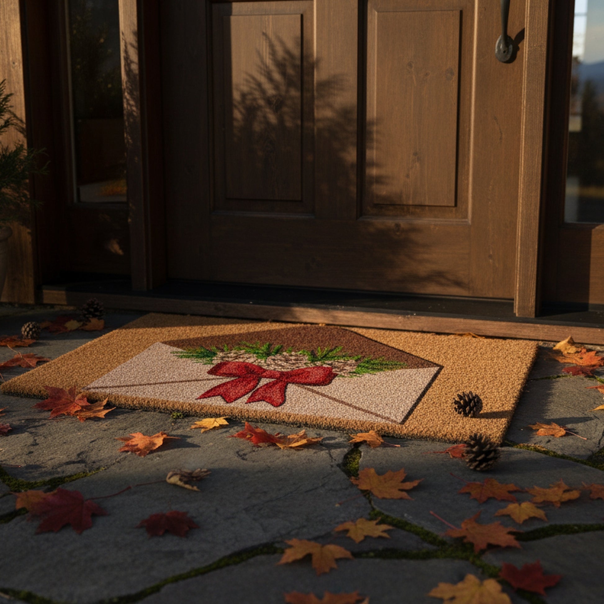 Coir Door Mat Holiday Envelope Pinecone, Christmas, Door Mat, Holiday Decor