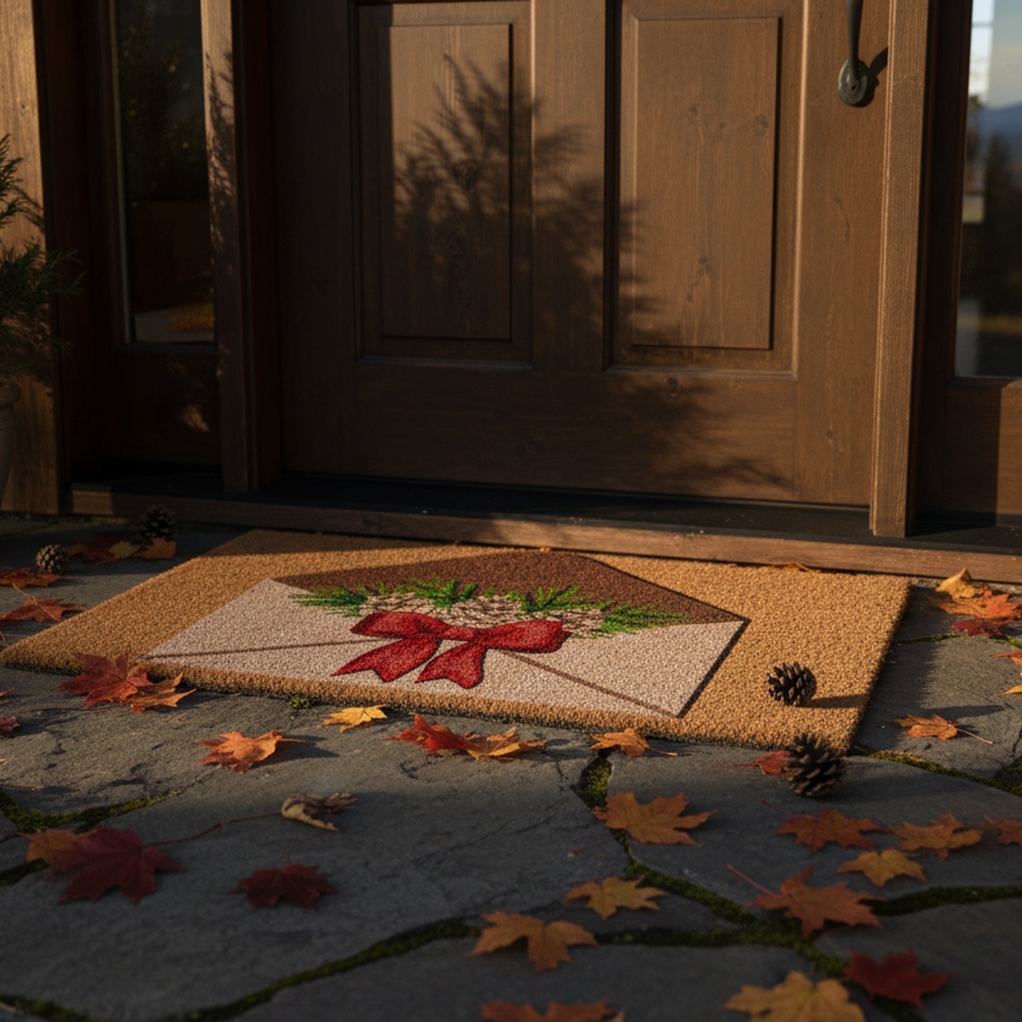 Coir Door Mat Holiday Envelope Pinecone, Christmas, Door Mat, Holiday Decor