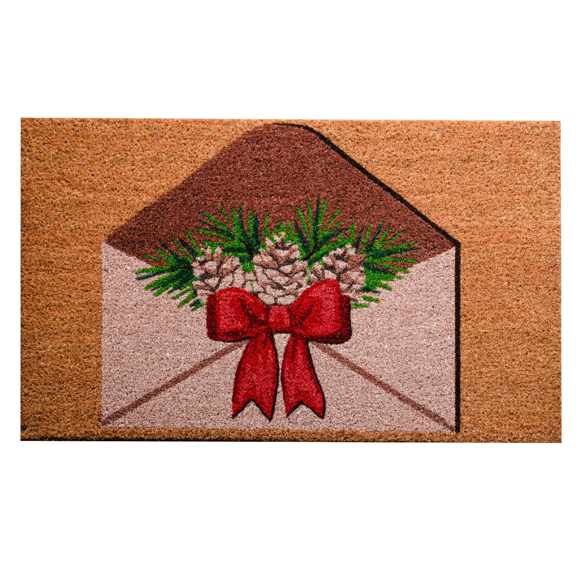 Coir Door Mat Holiday Envelope Pinecone, Christmas, Door Mat, Holiday Decor