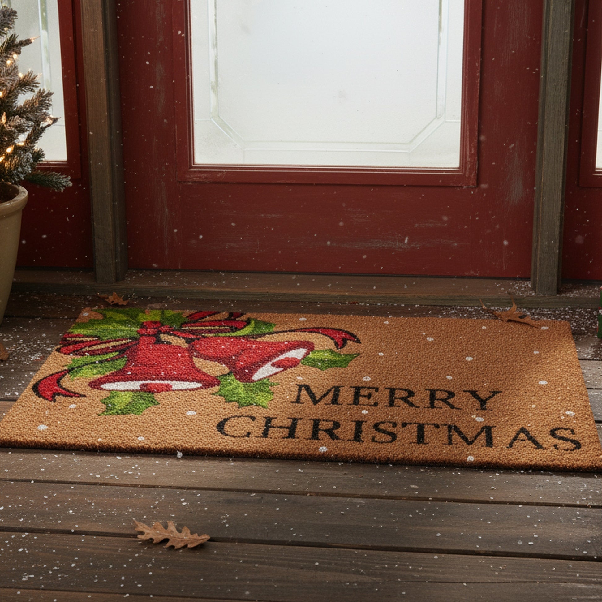 Coir Door Mat Holiday Bells Merry Christmas, Christmas, Door Mat, Holiday Decor