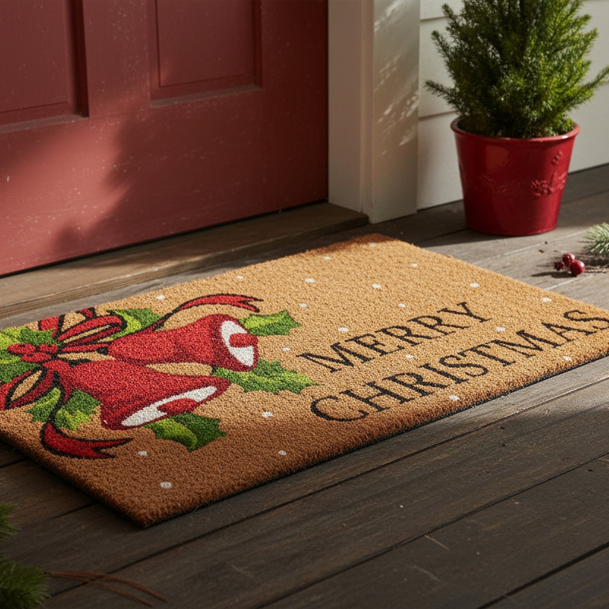 Coir Door Mat Holiday Bells Merry Christmas, Christmas, Door Mat, Holiday Decor