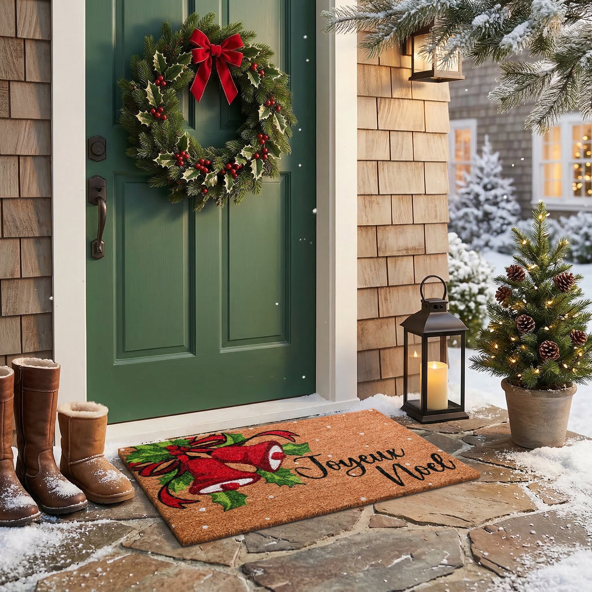 Coir Door Mat Holiday Bells Joyeux Noel, Christmas, Door Mat, Holiday Decor