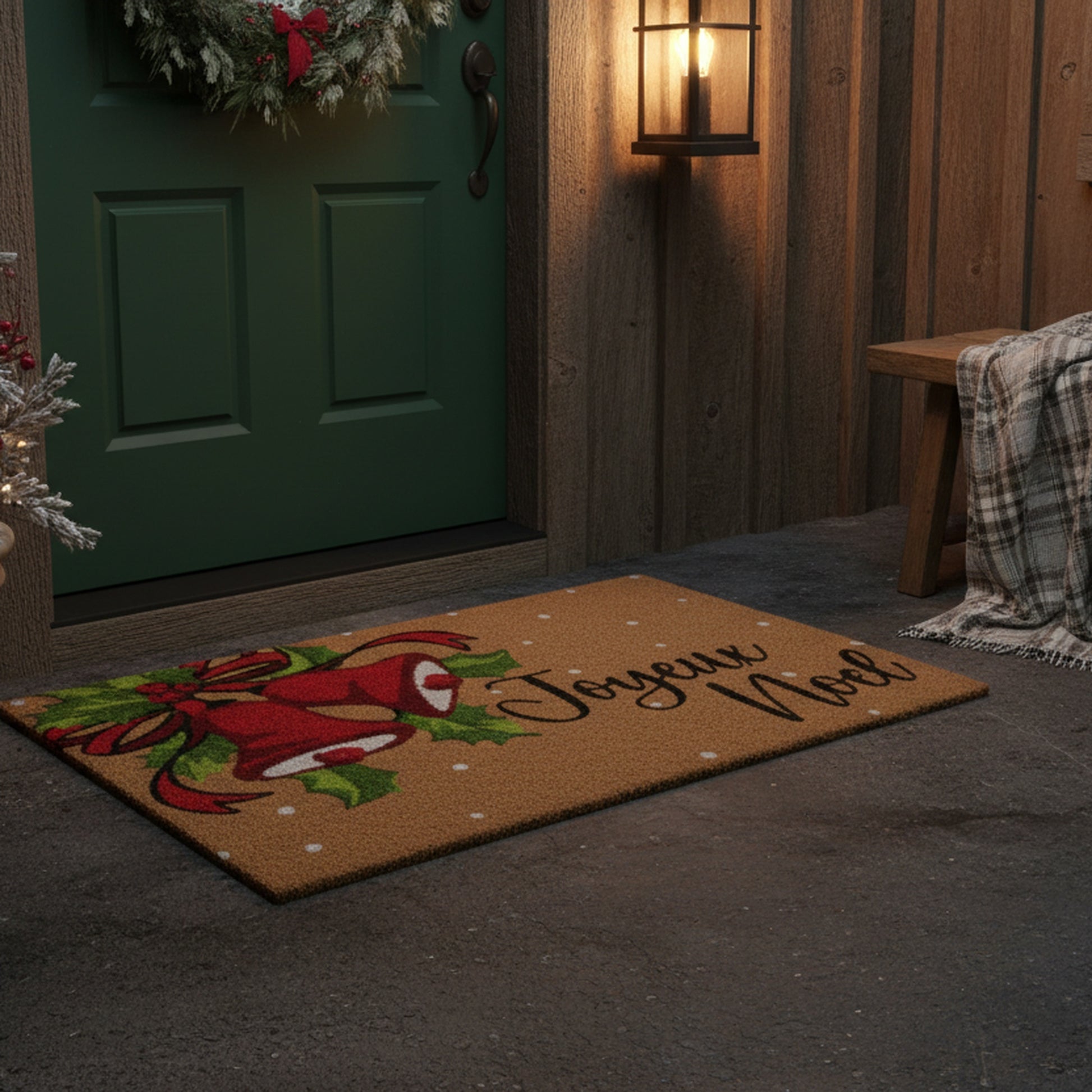 Coir Door Mat Holiday Bells Joyeux Noel, Christmas, Door Mat, Holiday Decor