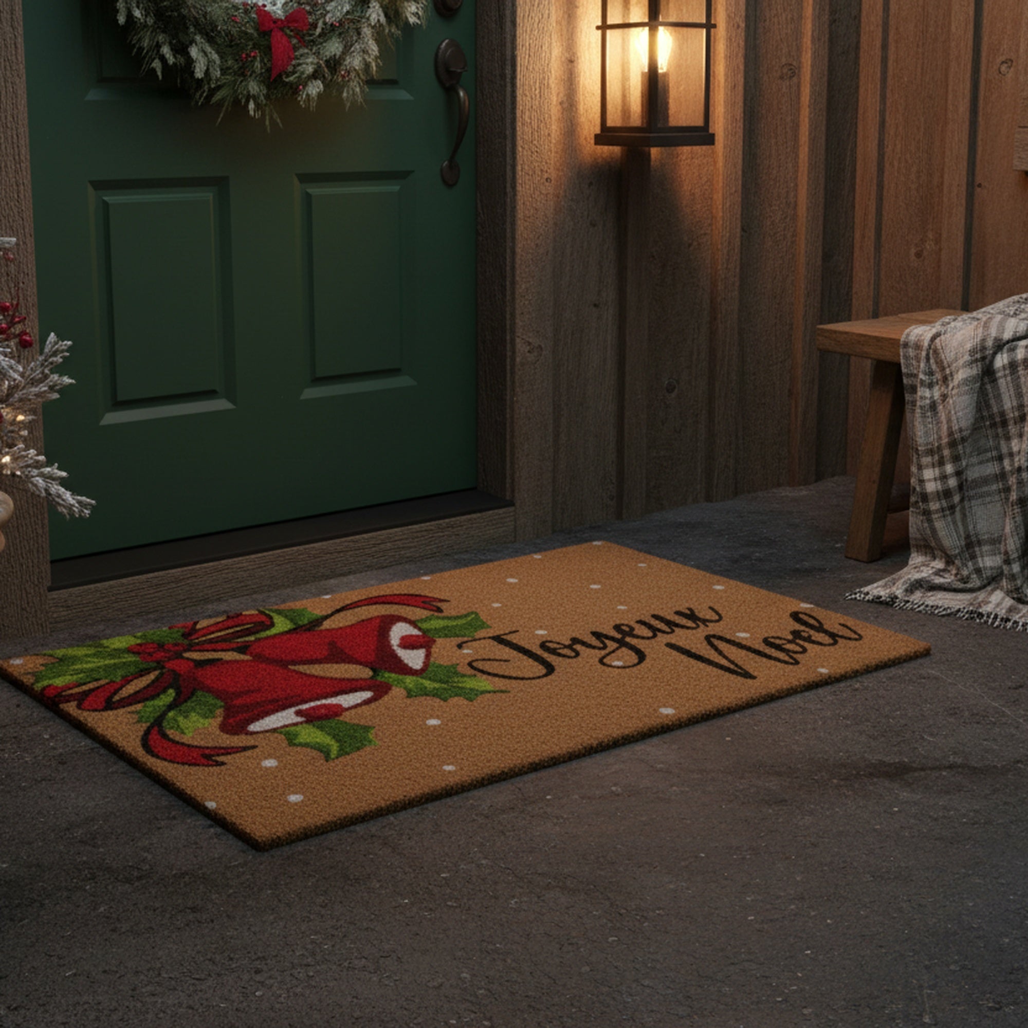 Coir Door Mat Holiday Bells Joyeux Noel, Christmas, Door Mat, Holiday Decor