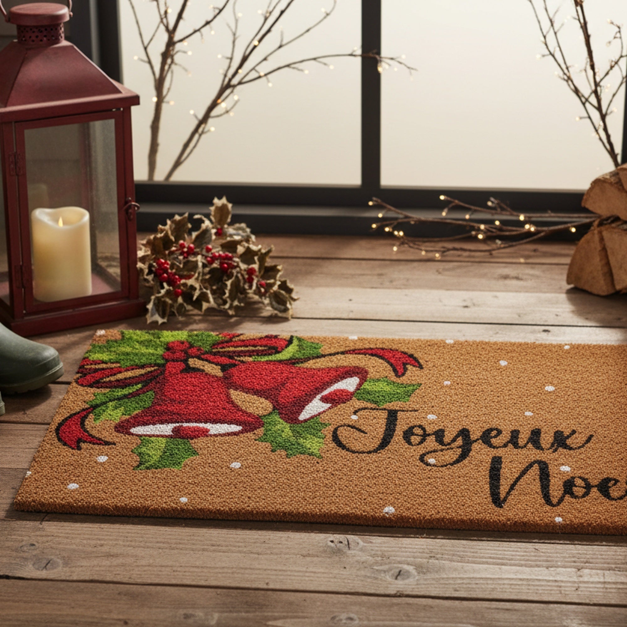 Coir Door Mat Holiday Bells Joyeux Noel, Christmas, Door Mat, Holiday Decor