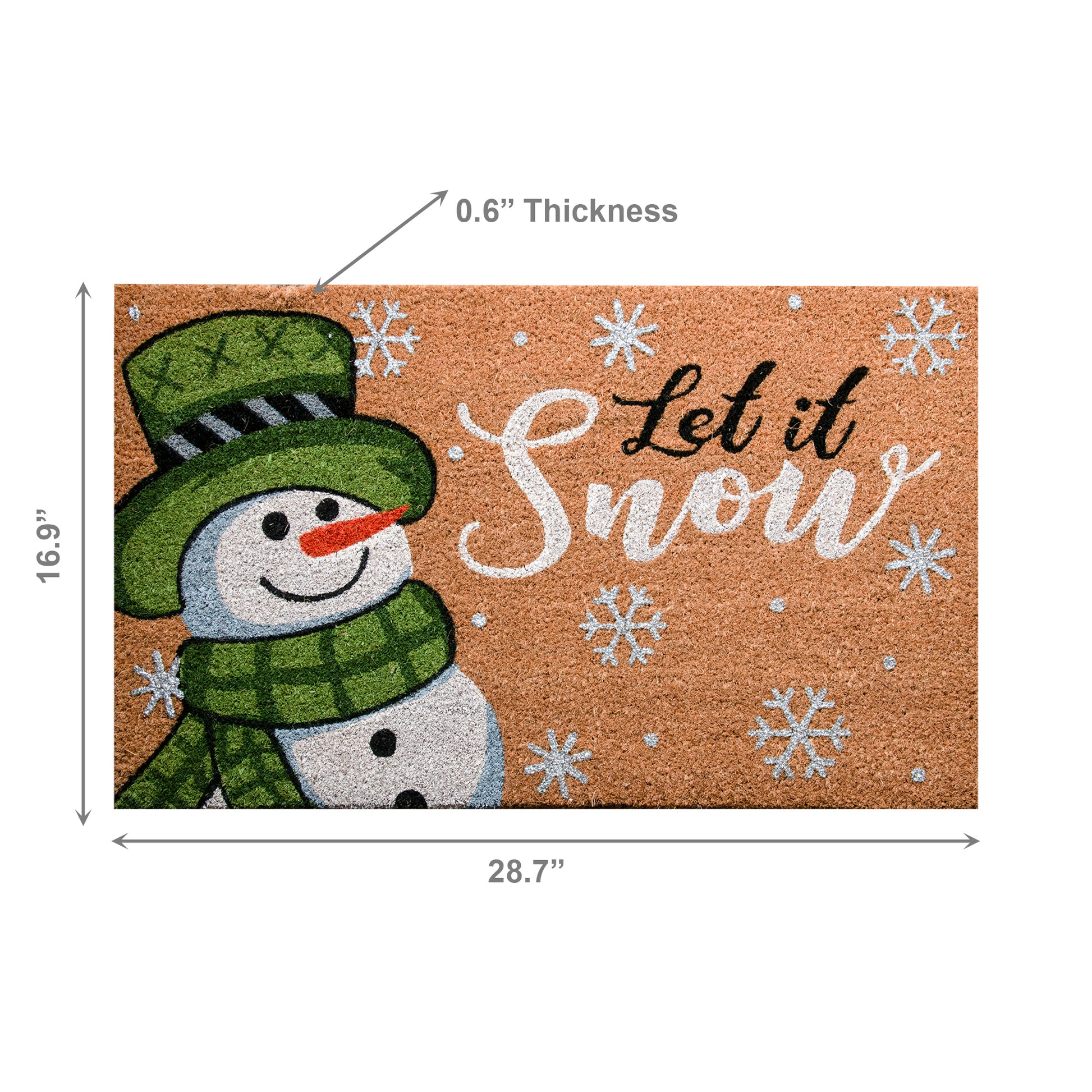 Coir Door Mat Snowman Let It Snow with Glitter, Christmas, Door Mat, Holiday Decor