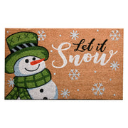 Coir Door Mat Snowman Let It Snow with Glitter, Christmas, Door Mat, Holiday Decor