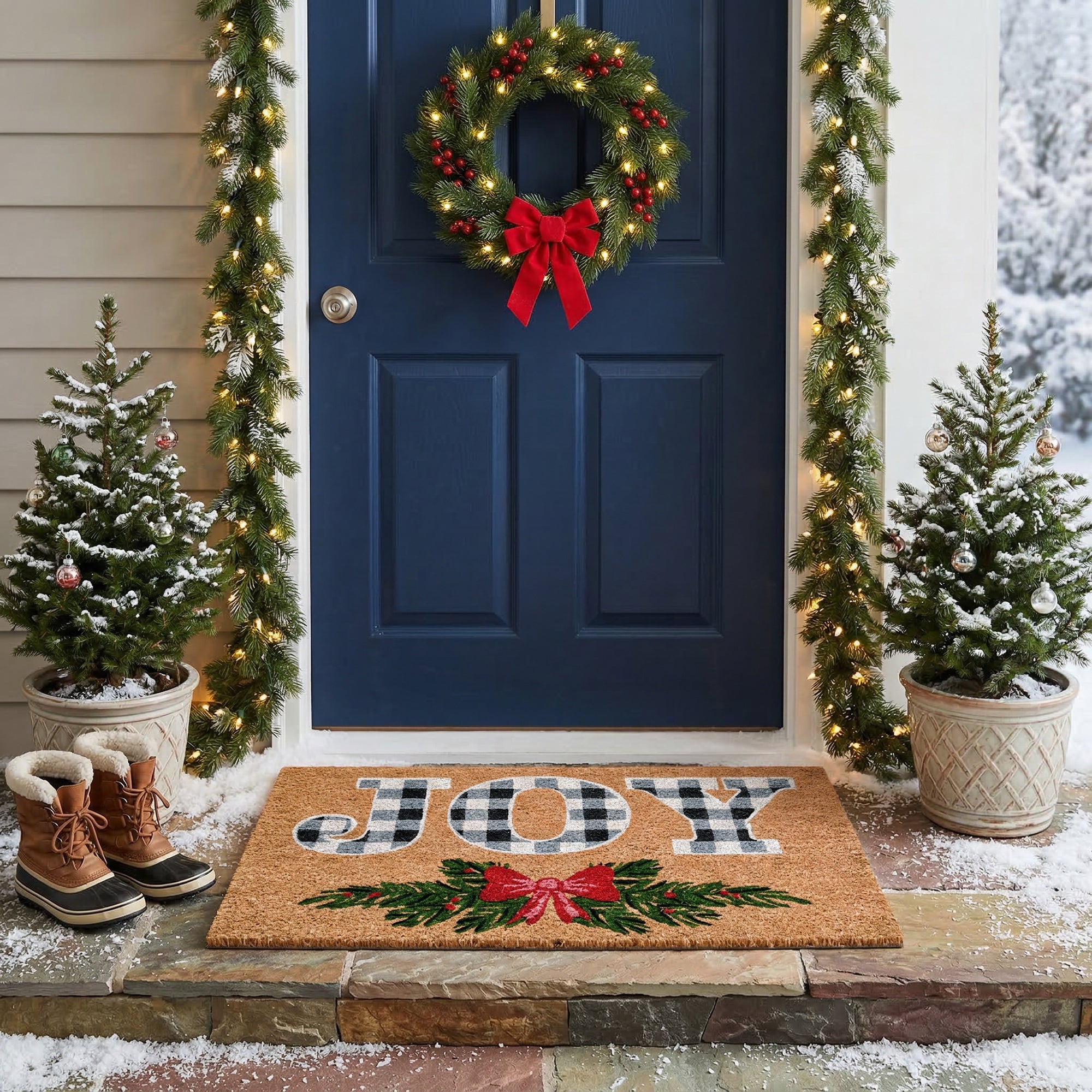 Coir Door Mat Bow Joy, Door Mat, Holiday Decor