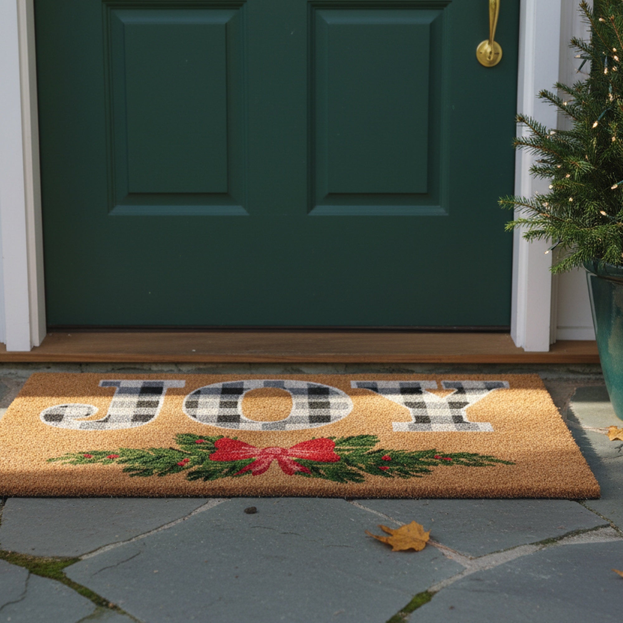 Coir Door Mat Bow Joy, Door Mat, Holiday Decor