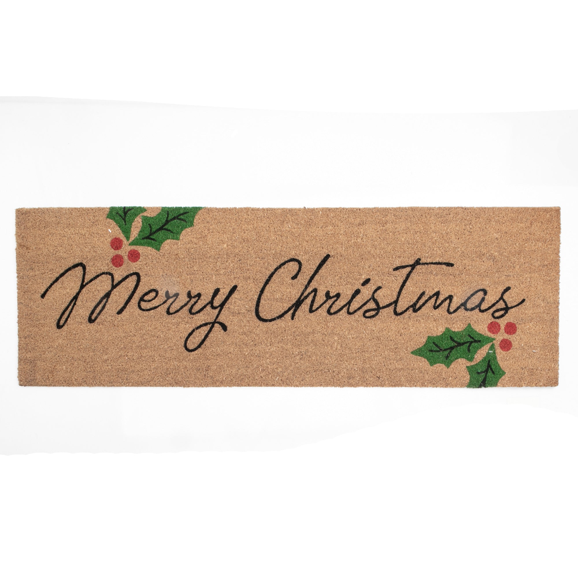 Coir Door Mat Hollies Merry Christmas 16 X 48 Festive Holiday Entrance Mat