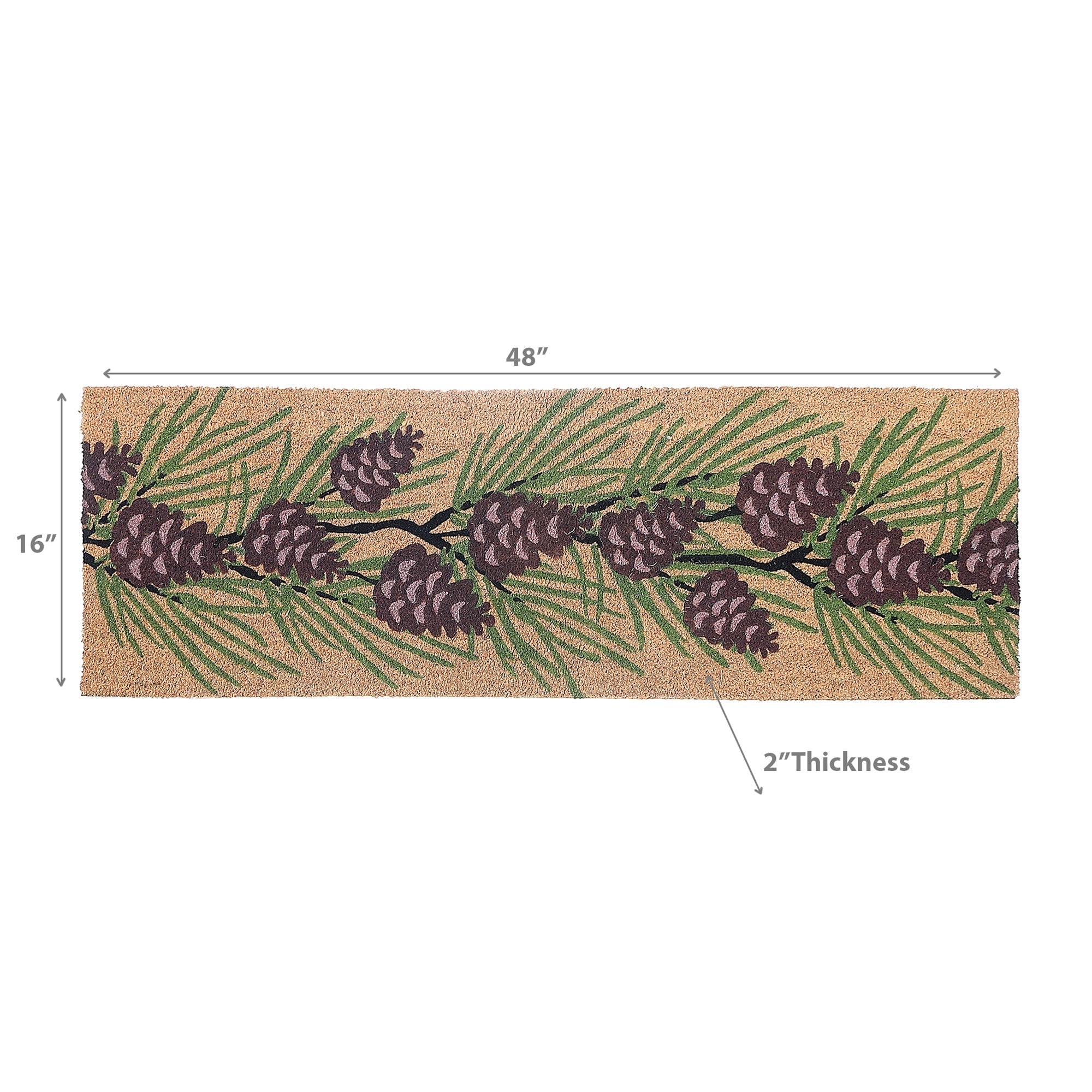 Christmas Coir Door Mat Pinecones 16x48 Inch, Holiday Entryway Mat, Festive Home Decor