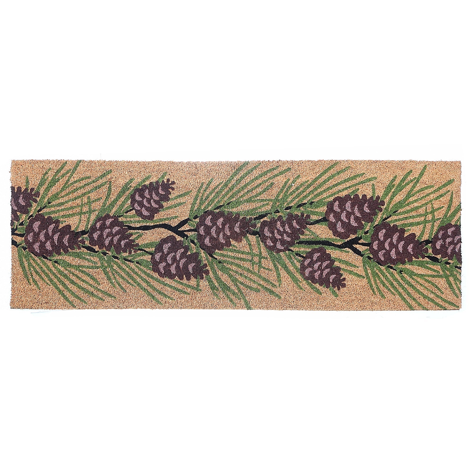 Christmas Coir Door Mat Pinecones 16x48 Inch, Holiday Entryway Mat, Festive Home Decor