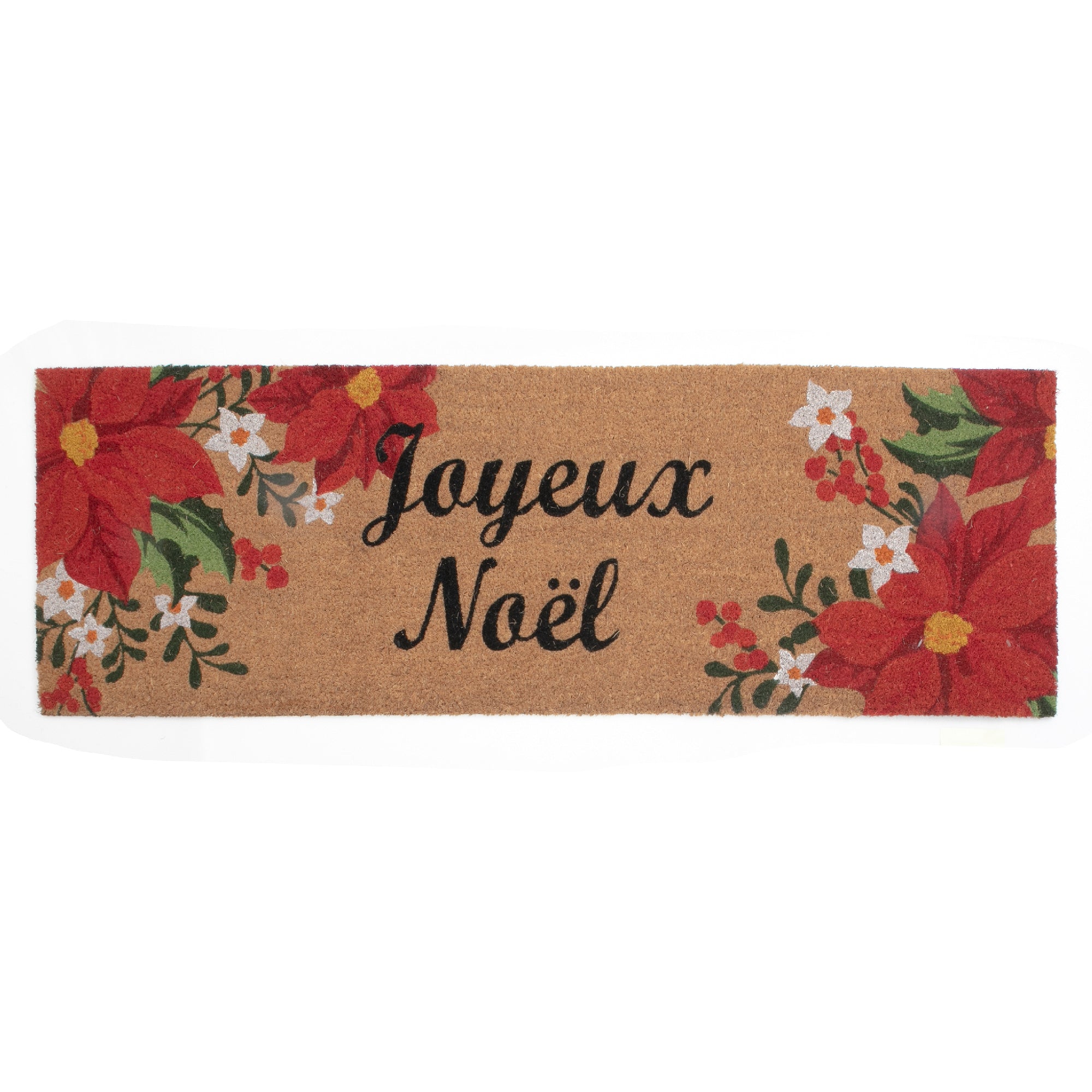 Coir Door Mat Poinsettia Joyeux Noel 16 X 48 Christmas Holiday Entry Door Mat