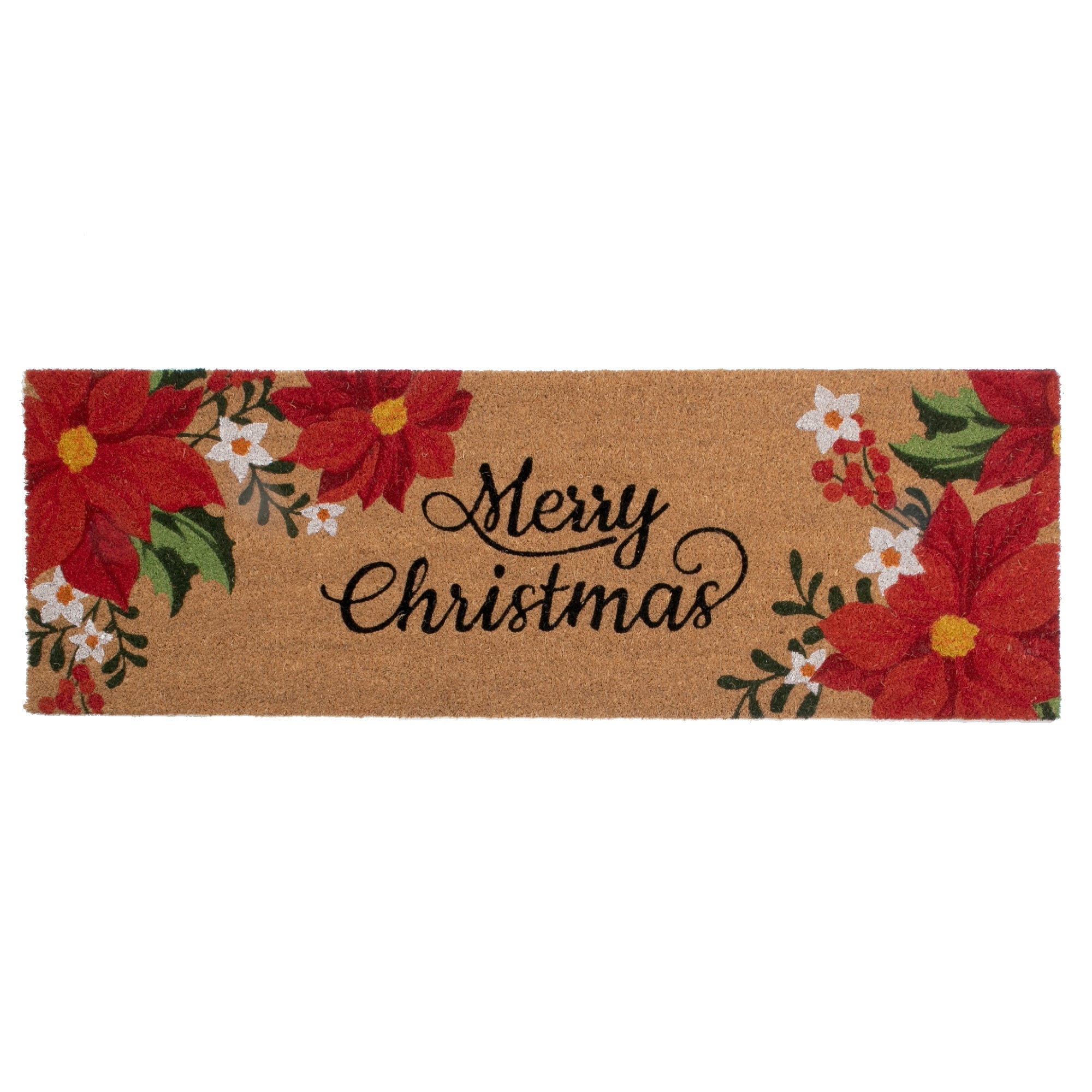 Coir Door Mat Poinsettia Merry Christmas 16 X 48 Holiday Front Door Mat